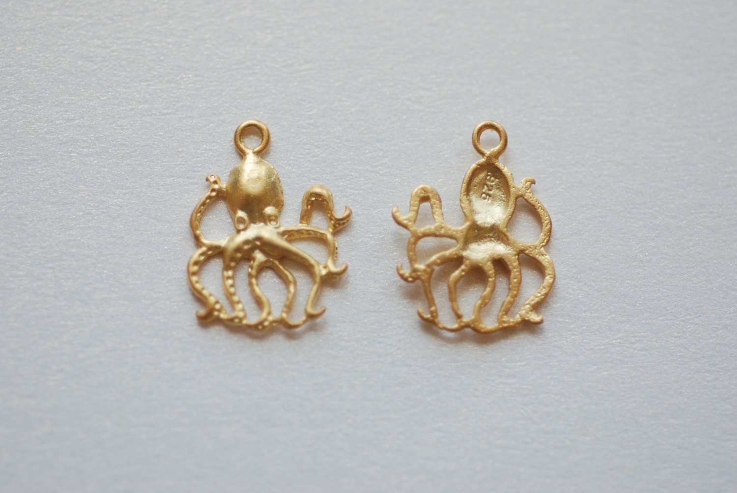 Matte Vermeil Gold Octopus Charm- 18k gold Plated over Sterling Silver, sea life, ocean creature, octopus pendant, Small Octopus - HarperCrown