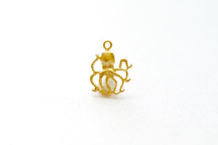 Matte Vermeil Gold Octopus Charm- 18k gold Plated over Sterling Silver, sea life, ocean creature, octopus pendant, Small Octopus - HarperCrown