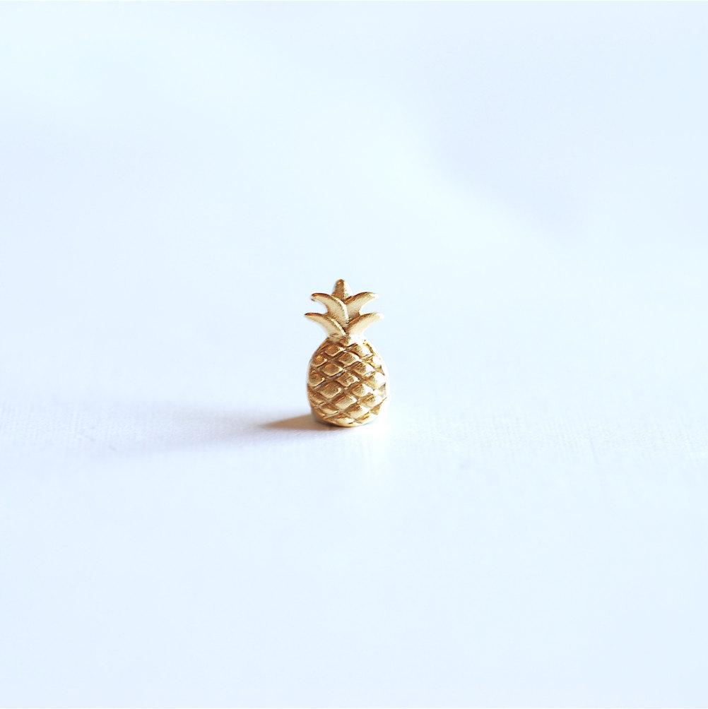 Matte Vermeil Gold Pineapple Charm Pendant- 18k gold over Sterling Silver Pineapple, Hawaiian Pineapple Pendant, Gold Pine cone Charm, 284 - HarperCrown