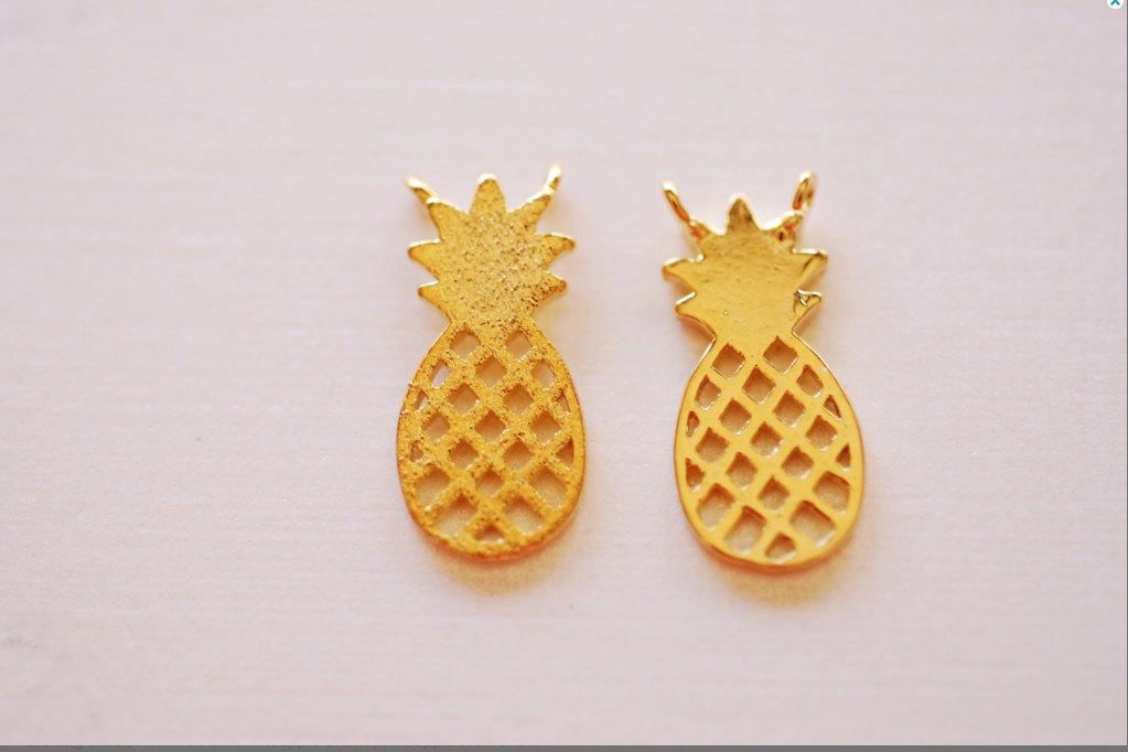 Matte Vermeil Gold Pineapple Connector Charm- 18k gold plated 925 Sterling Silver, Hawaiian Gold Pineapple Charm, Pineapple Fruit Charm, 260 - HarperCrown