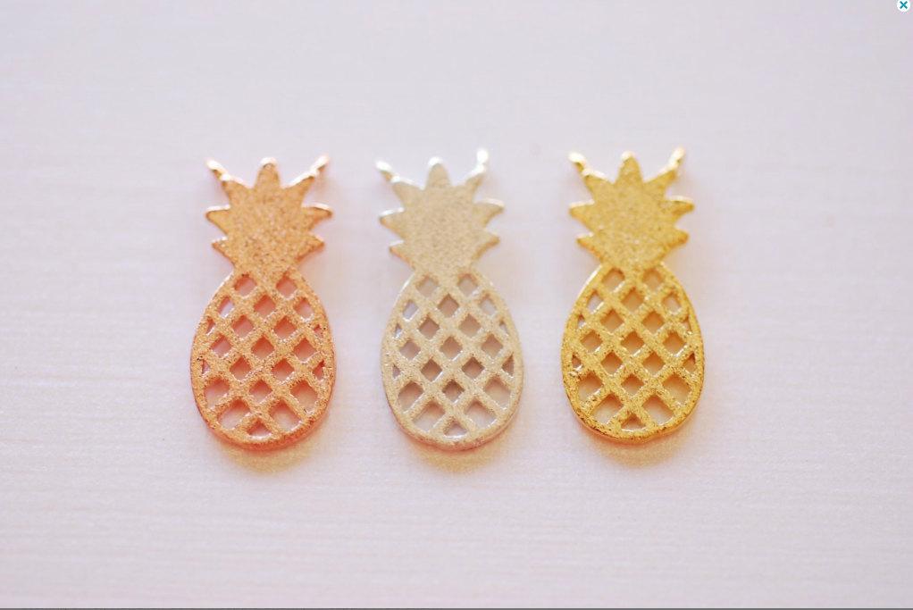 Matte Vermeil Gold Pineapple Connector Charm- 18k gold plated 925 Sterling Silver, Hawaiian Gold Pineapple Charm, Pineapple Fruit Charm, 260 - HarperCrown