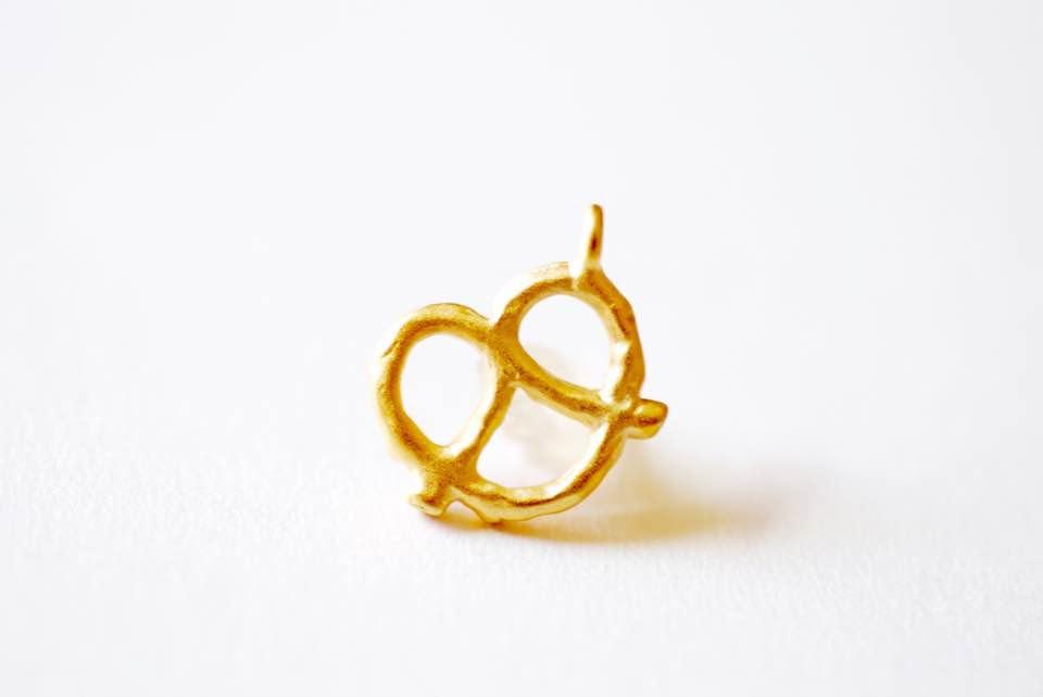 Matte Vermeil Gold Pretzel Charm- 18k gold plated over Sterling Silver twisted pretzel charm Pendant, Gold Pretzel Charm, Bagel, heart, 243 - HarperCrown