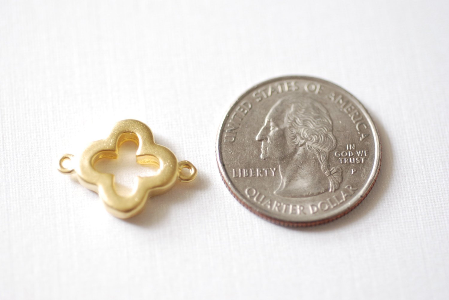 Matte Vermeil Gold Quatrefoil Connector Charm- Gold Clover Connector, gold four leaf quatrefoil clover connector link, Gold Flower Charm, 75 - HarperCrown