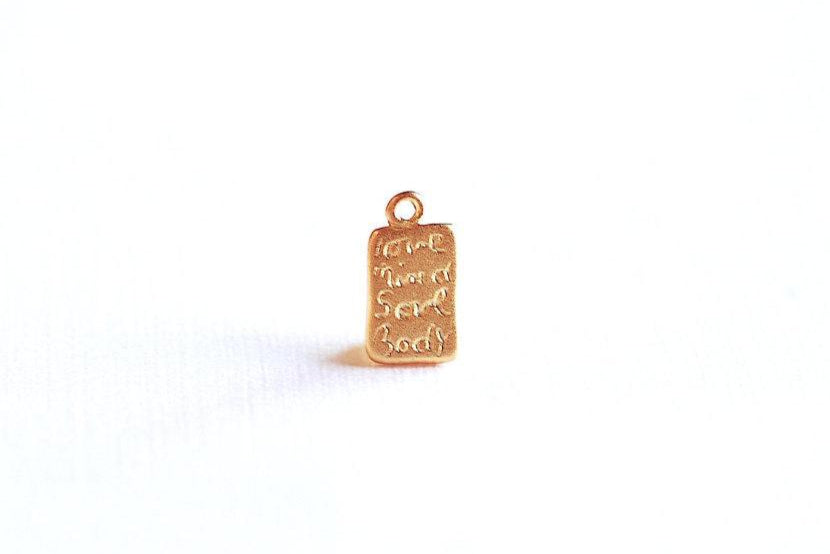 Matte Vermeil Gold Rectangle Charm Pendant- 18k gold over Sterling Silver, Love, Mind, Soul, Body, Words on bar charm, Stamped Bar, 235 - HarperCrown