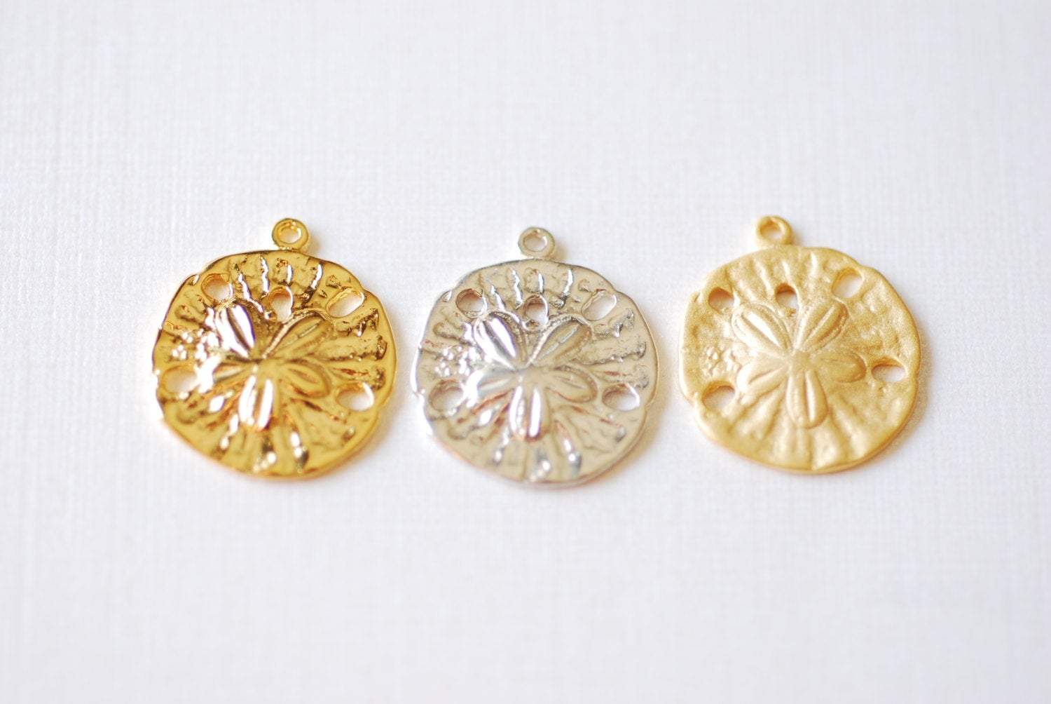 Matte Vermeil Gold Sand Dollar Charm- 18k gold plated Sterling Silver Sand dollar charm, Gold starfish charm, Vermeil Gold Sea Shell, 212 - HarperCrown