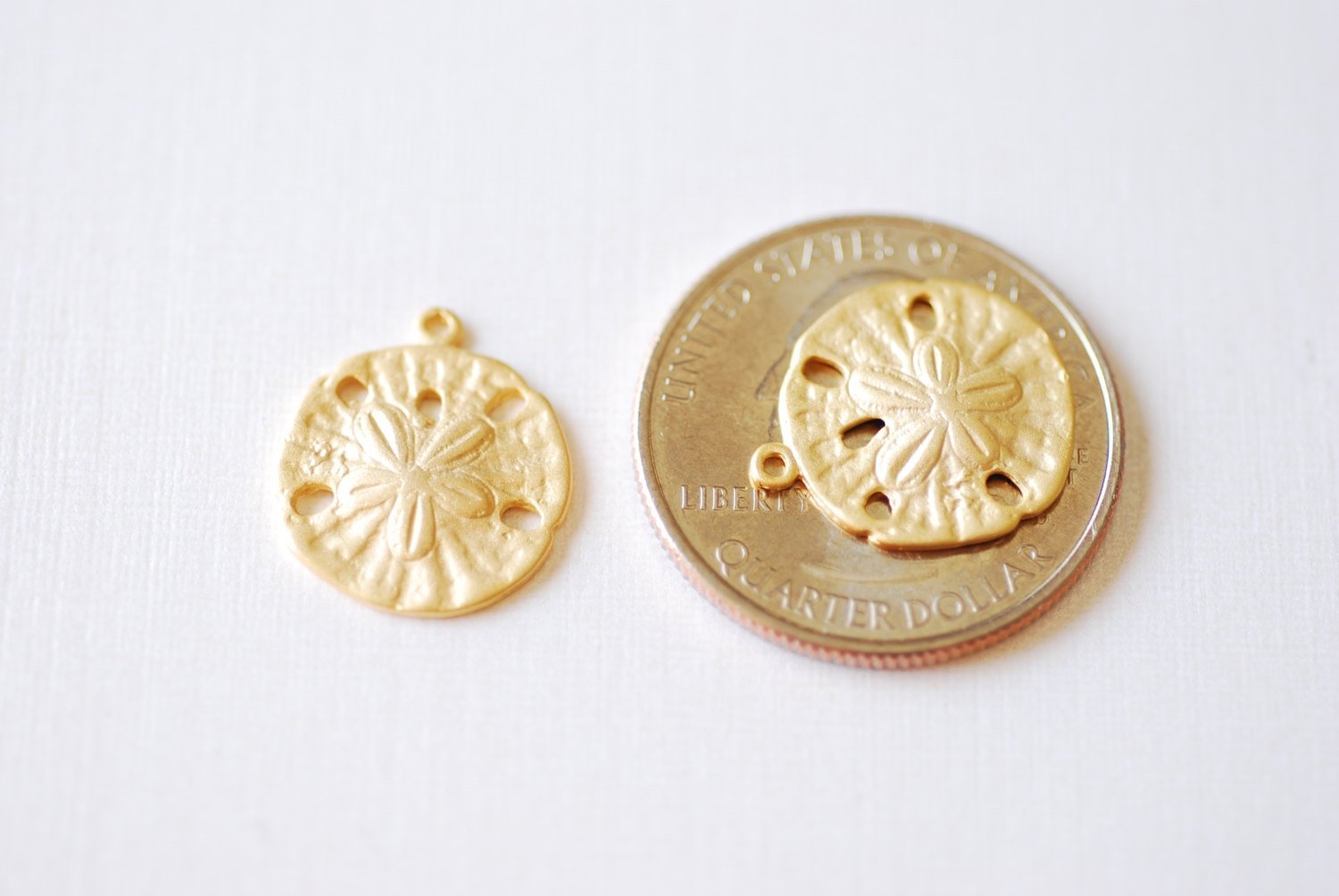 Matte Vermeil Gold Sand Dollar Charm- 18k gold plated Sterling Silver Sand dollar charm, Gold starfish charm, Vermeil Gold Sea Shell, 212 - HarperCrown