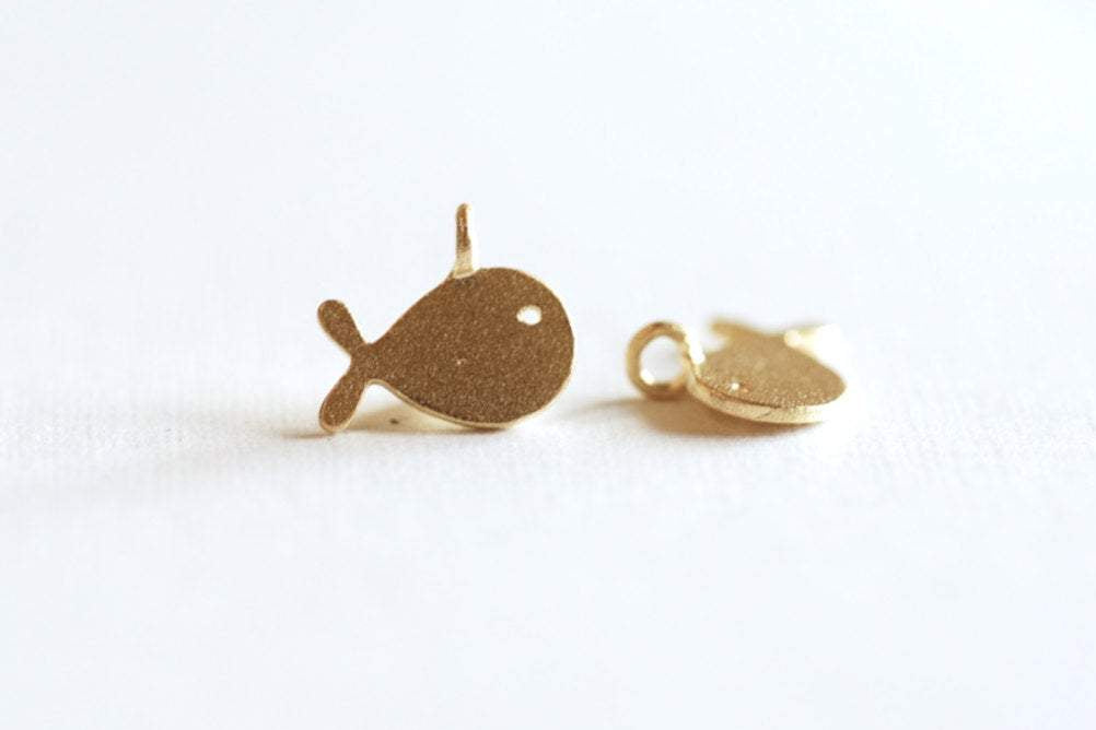 Matte Vermeil Gold Small Fish Charm- 18k gold plated over Sterling Silver, Gold Sea Fish Charm, Gold Fish Charm, Ocean Fish, beads, 271 - HarperCrown