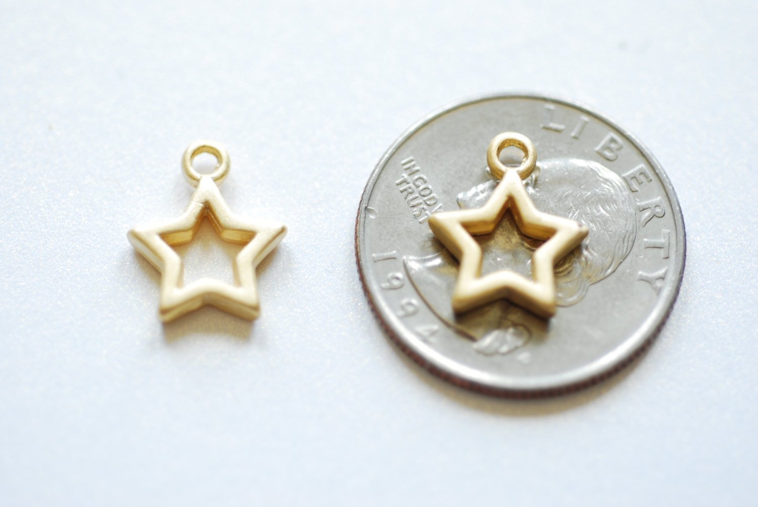 Matte Vermeil Gold Star Charm, 18k gold plated over Sterling Silver Open Star Charm, Gold Open Star, Star Connector Link, Shooting Star, 61 - HarperCrown