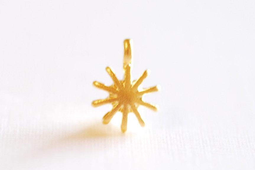 Matte Vermeil Gold Starburst Charm Pendant- 18k gold plated over Sterling Silver Sun with rays charm, Gold Sun Charm, Golden Star Sun, 161 - HarperCrown