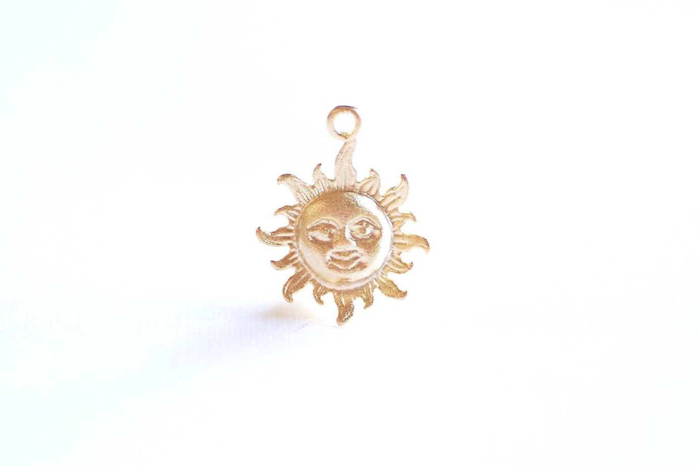 Matte Vermeil Gold Sunshine Charm Pendant- 18k gold over Sterling Silver Sun with Face, Gold Star, Starburst, Golden Sun Charm, Beads, 159 - HarperCrown