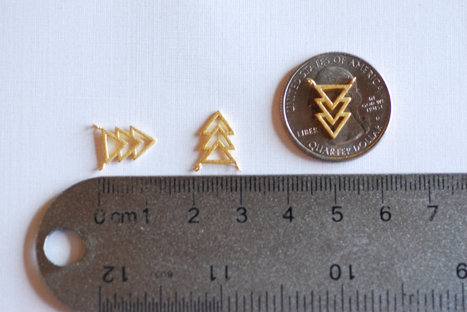 Matte Vermeil Gold Triangle Connector- 18k Gold plated Sterling Silver Chevron Triangle Charm, Gold Arrow Charm, Gold Triangle, 93 - HarperCrown