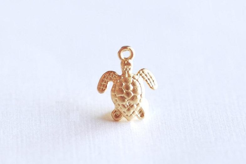 Matte Vermeil Gold Turtle Charm Pendant- 18k gold over Sterling Silver Small Turtle, Ocean Sea Turtle Charm, Hawaiian Honu Sea Turtle, 287 - HarperCrown
