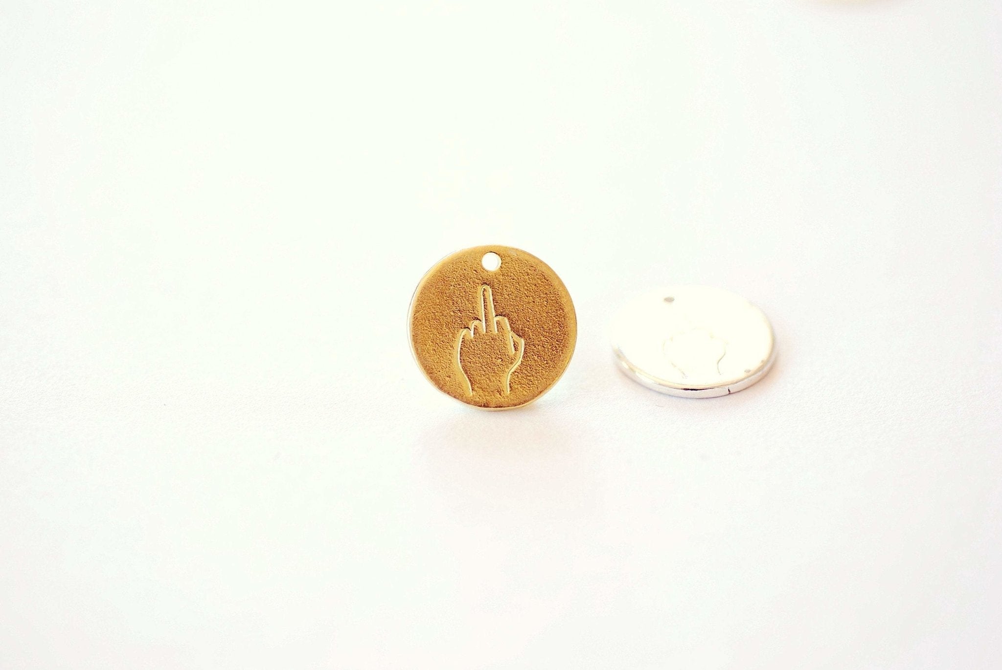 Middle Finger Hand Gesture Silhouette Charm Pendant Disc 18k Gold or 925 Sterling Silver Stamping Disc F U Necklace Charm - HarperCrown