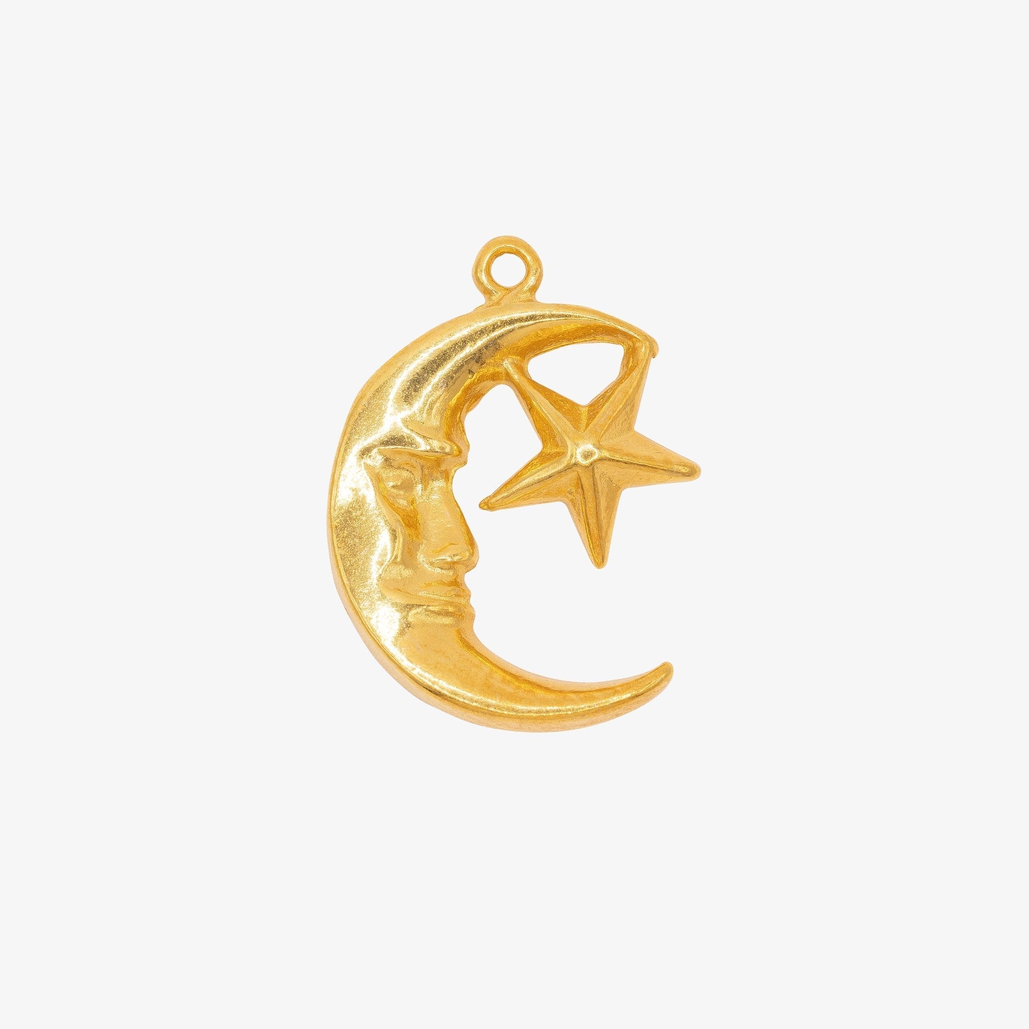 Moon Face and Star Charm 14K Gold - HarperCrown