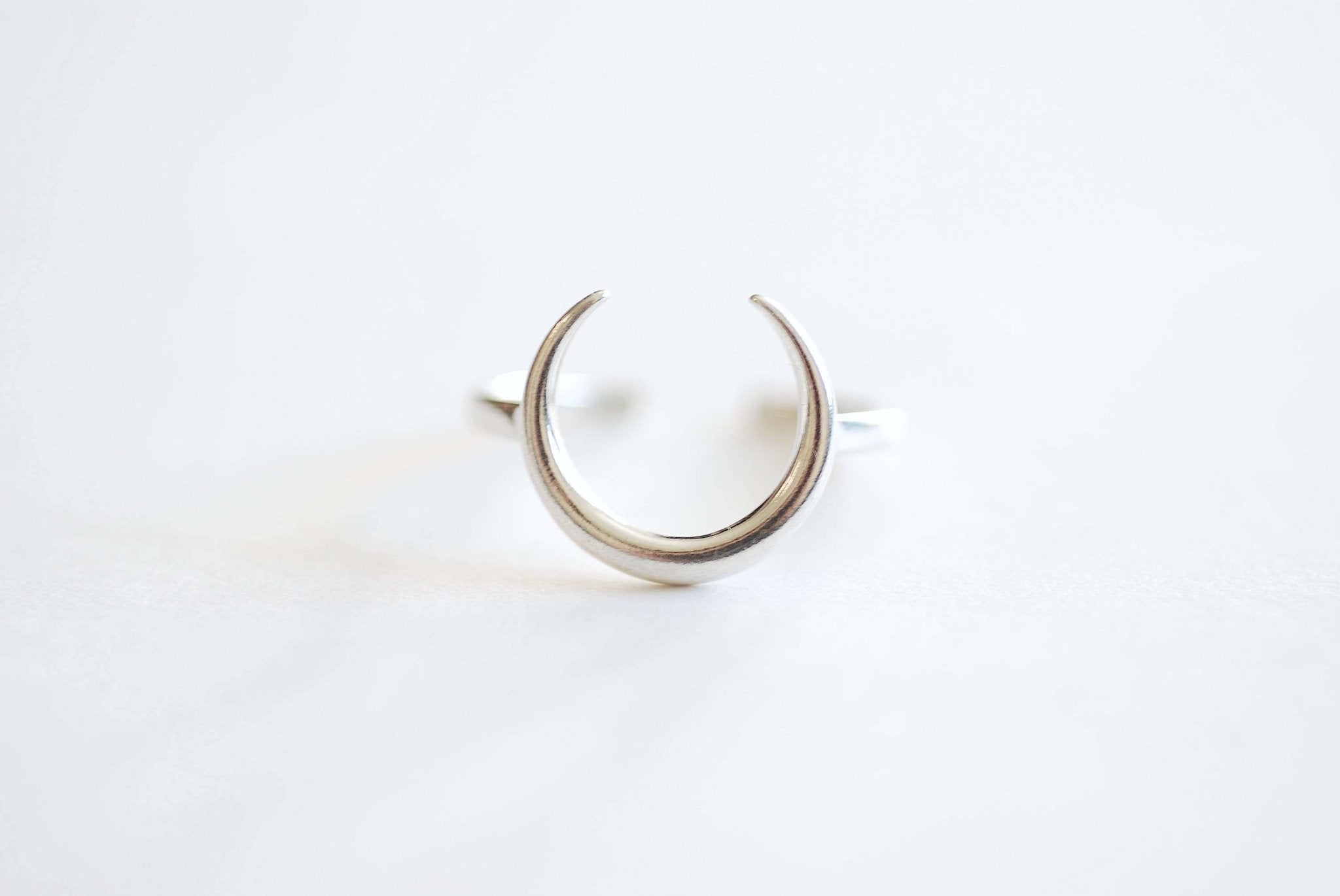 Moon Ring- 925 Sterling Silver Adjustable Ring, Minimalist moon Ring, Mako Moon Ring, Crescent Moon Ring, Stacking Ring, Double Horn Ring - HarperCrown