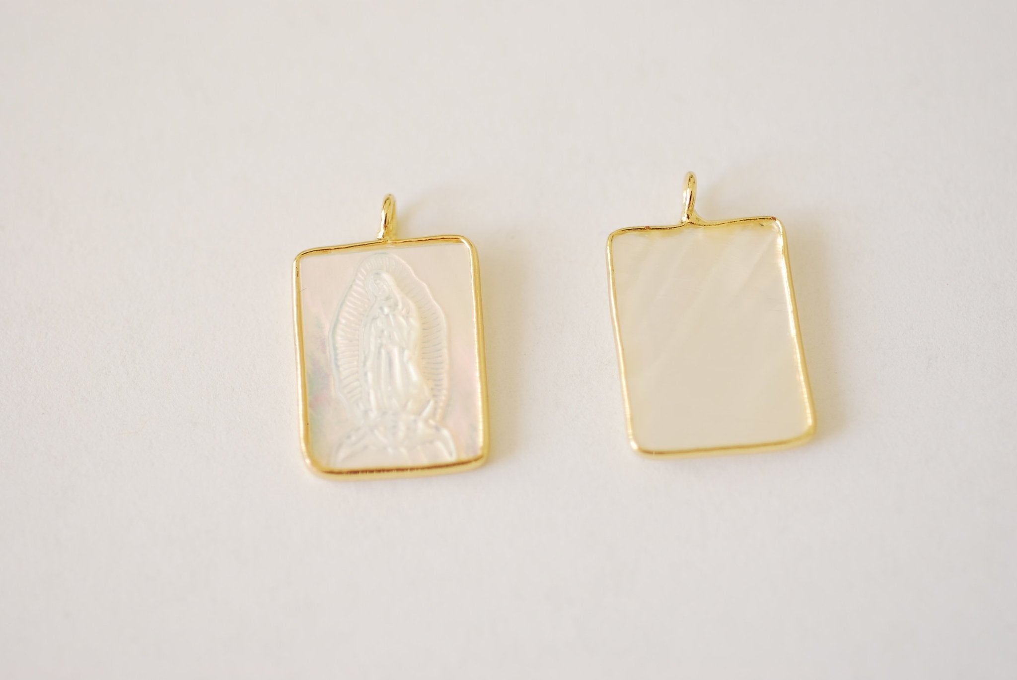 Mother of Pearl Rectangle Virgin Mary Our Lady of Guadalupe Miraculous Catholic Religious Pendant Sacred Heart Cabochon - HarperCrown