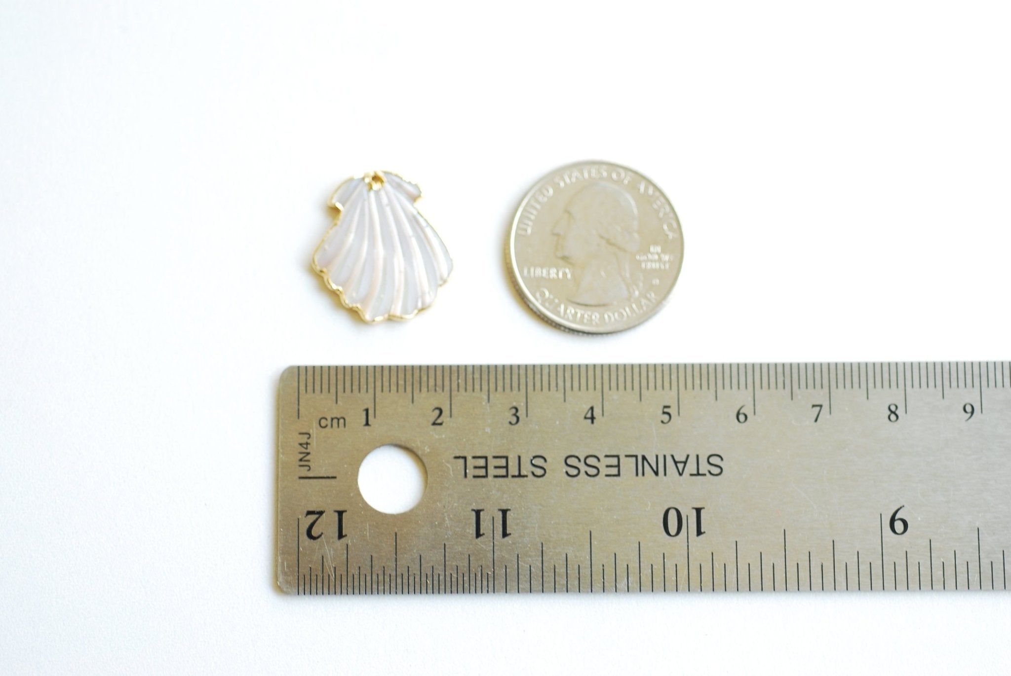 Mother of Pearl Scallop Shell Pendant- 22k Gold Electroplated Rim, Shell Charm, Shell Pendant, Sea Shell, Wholesale Charms, VermeilSupplies - HarperCrown