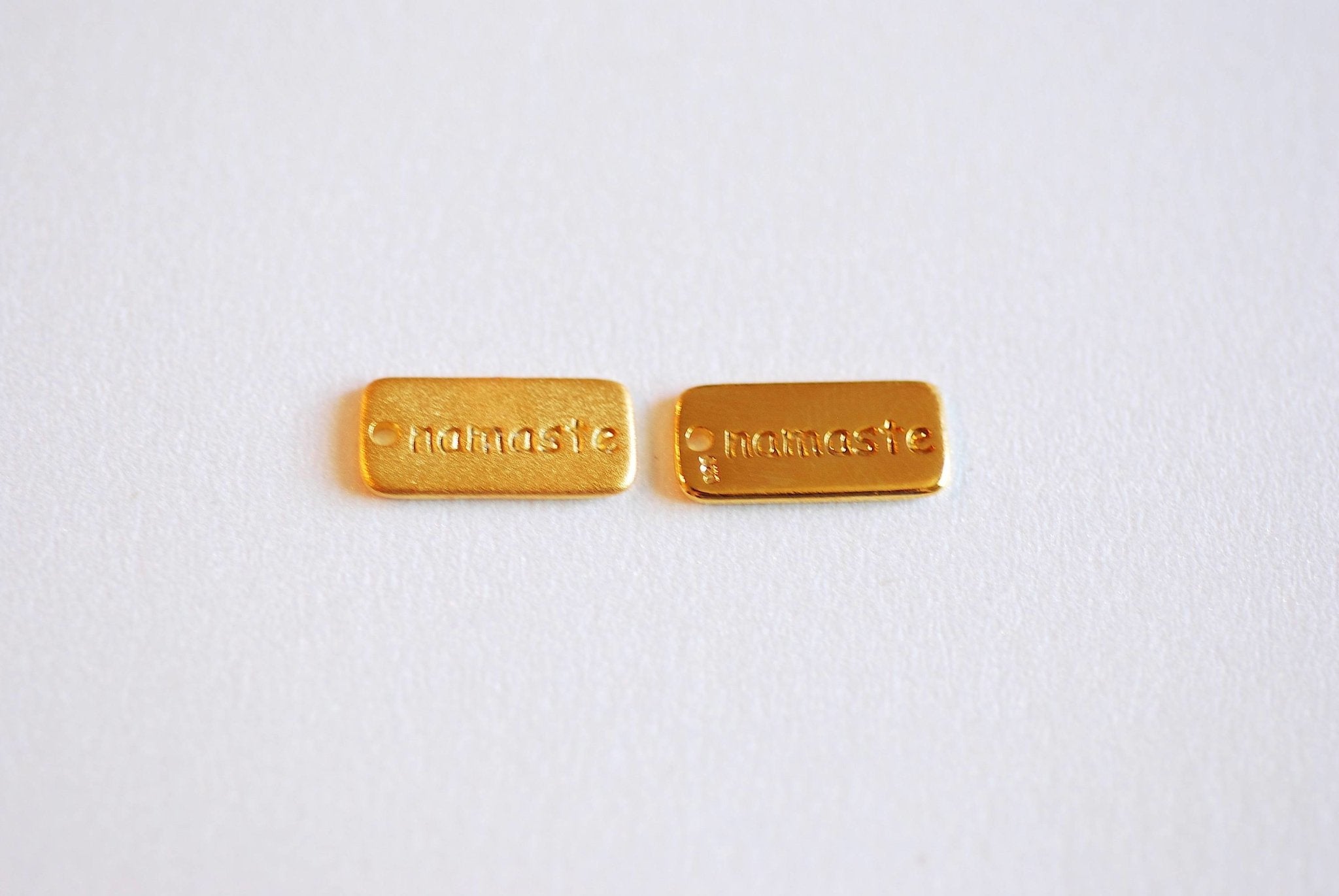 Namaste Charm- 22k Gold plated over 925 Sterling Silver, Namaste Tag, Words Inscribed, Yoga Charm, Meditation Charm, Ohm Om Charm, 391 - HarperCrown