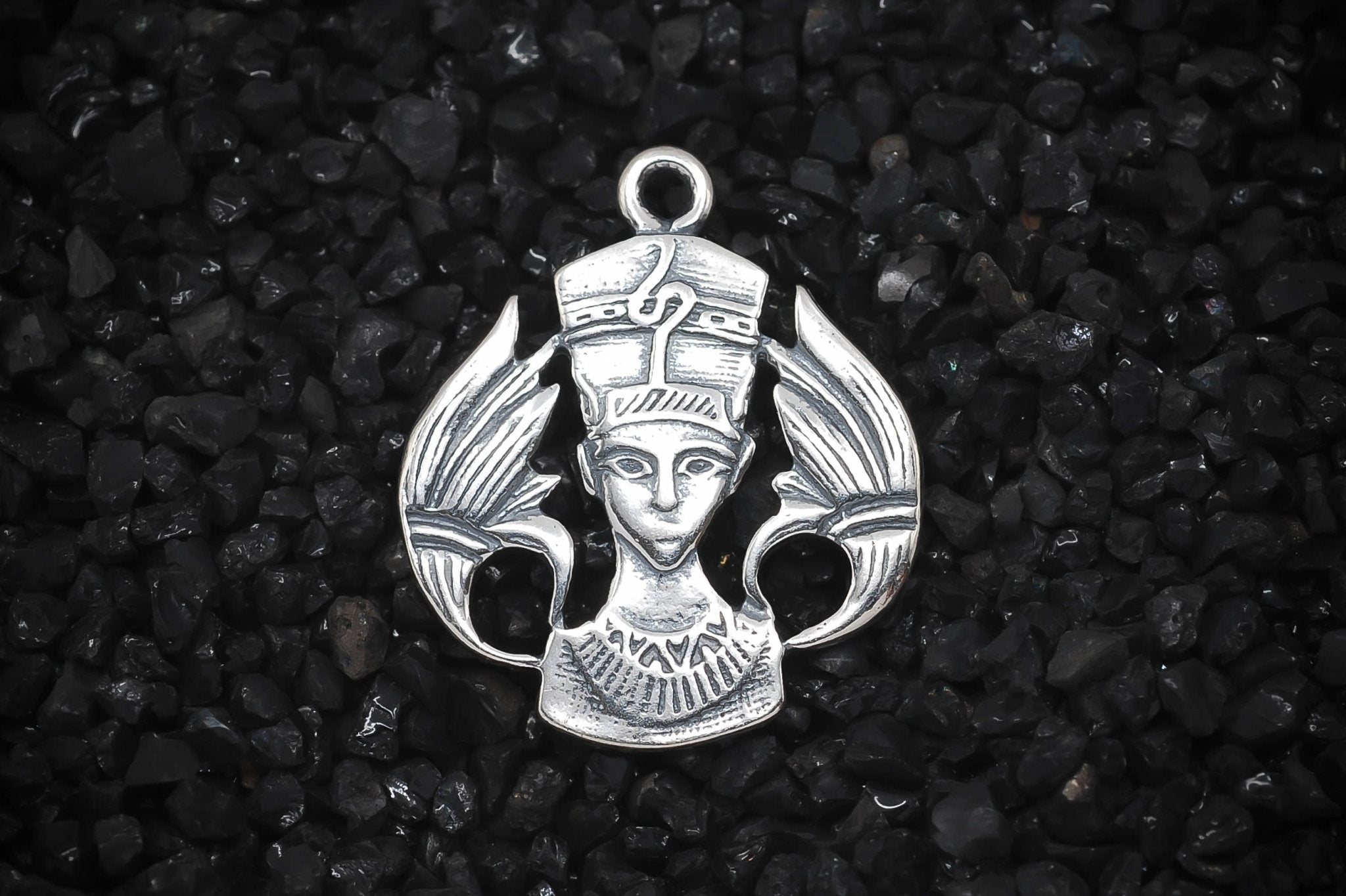 Nefertiti Queen of Ancient Egypt Floral Front Profile Charm | 925 Sterling Silver, Oxidized | Jewelry Making Pendant - HarperCrown