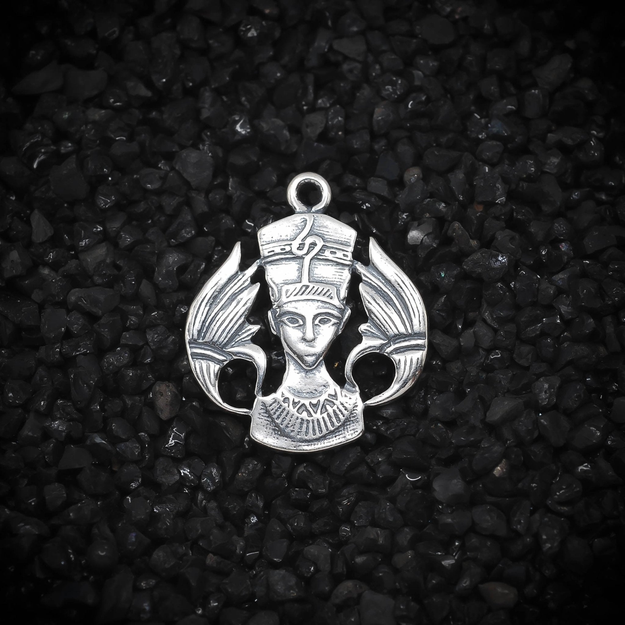 Nefertiti Queen of Ancient Egypt Floral Front Profile Charm | 925 Sterling Silver, Oxidized | Jewelry Making Pendant - HarperCrown