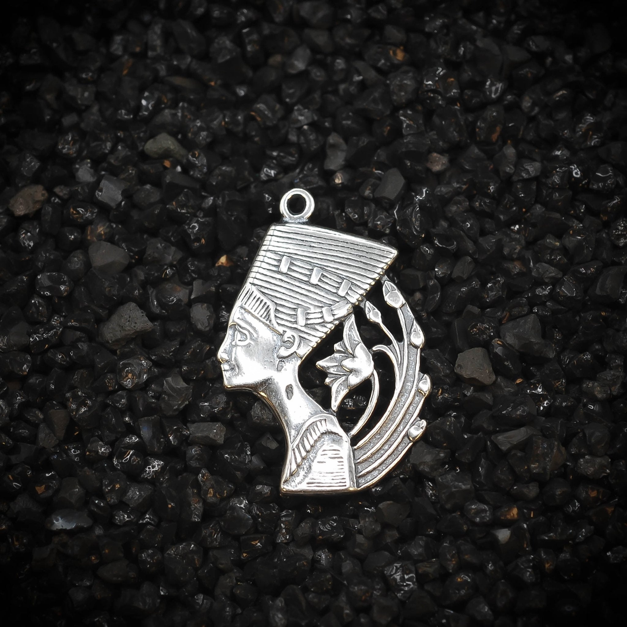 Nefertiti Queen of Ancient Egypt Floral Side Profile Charm | 925 Sterling Silver, Oxidized | Jewelry Making Pendant - HarperCrown
