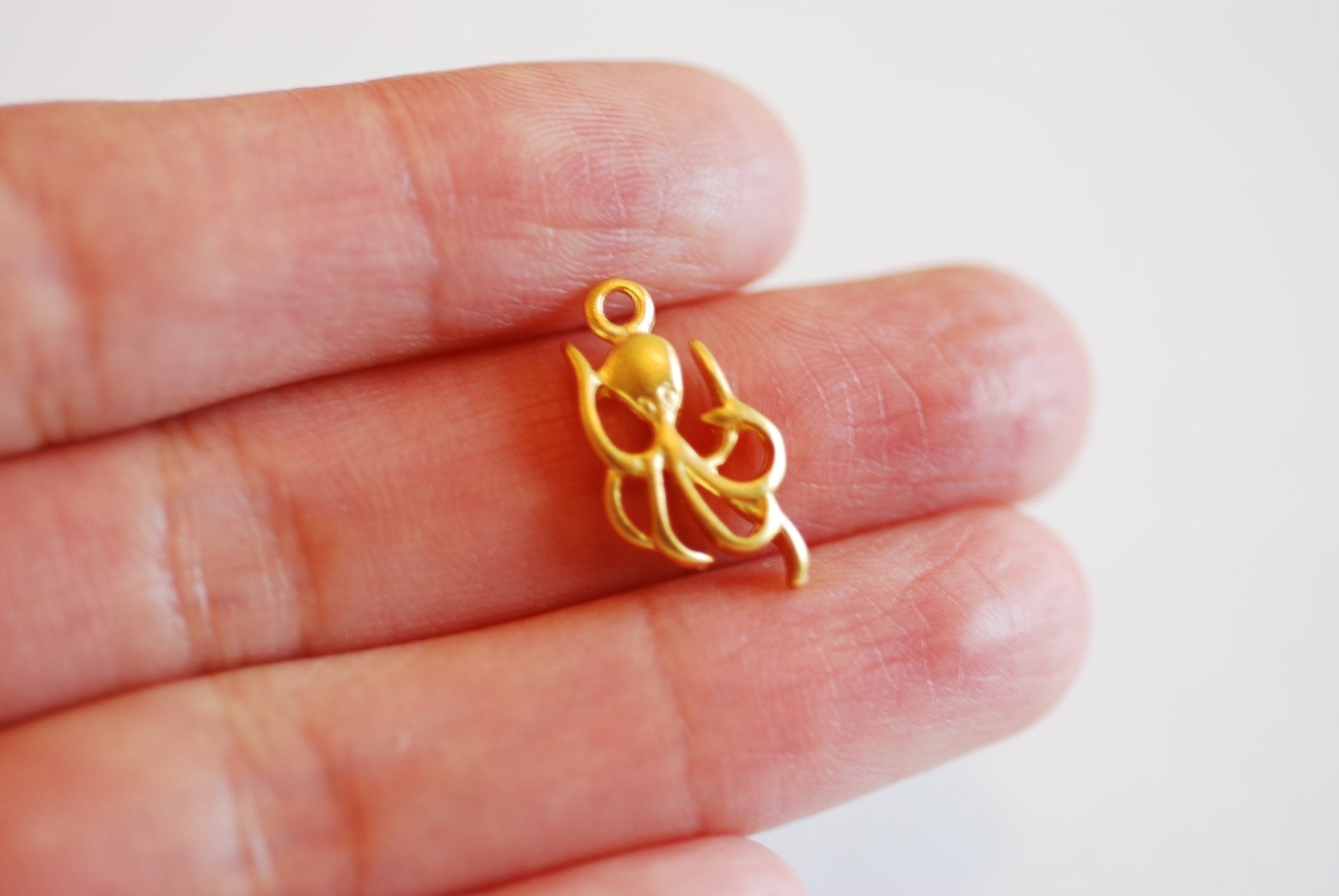 Octopus Charm- Vermeil Gold or Sterling Silver, 22k Gold plated 925 Sterling Silver, Sea creature, Sea life, Fish Charm, Marine Life,J435 - HarperCrown
