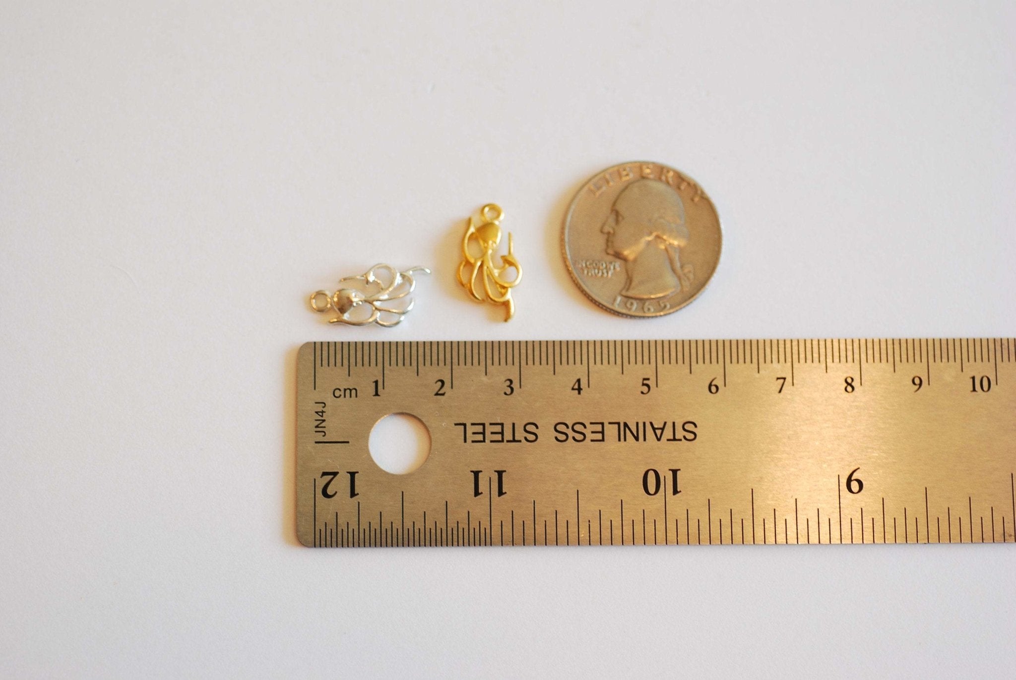 Octopus Charm- Vermeil Gold or Sterling Silver, 22k Gold plated 925 Sterling Silver, Sea creature, Sea life, Fish Charm, Marine Life,J435 - HarperCrown