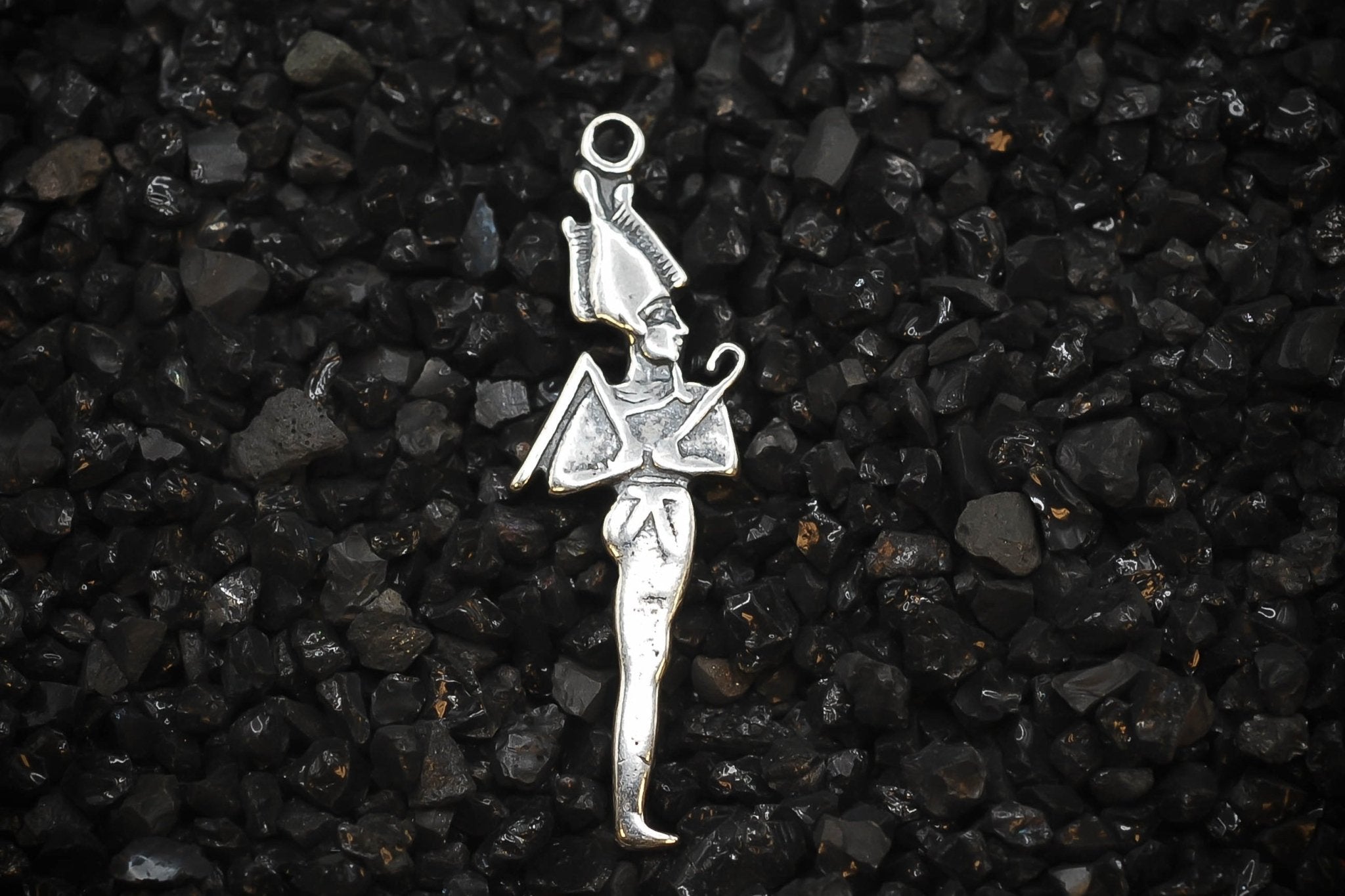 Osiris Egyptian God of the Deceased Ancient Charm | 925 Sterling Silver, Oxidized | Jewelry Making Pendant - HarperCrown
