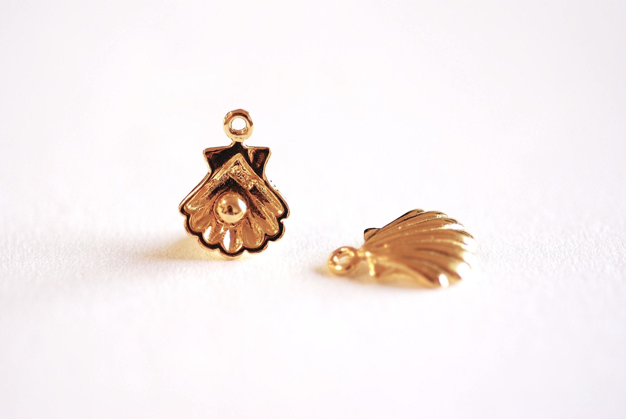 Oyster shell with Pearl Charm- Choose Sterling Silver, Gold, Rose Gold, Seashell Charm, Pendant, Clam Shell, Conch Shell, Shell Charm, 154 - HarperCrown