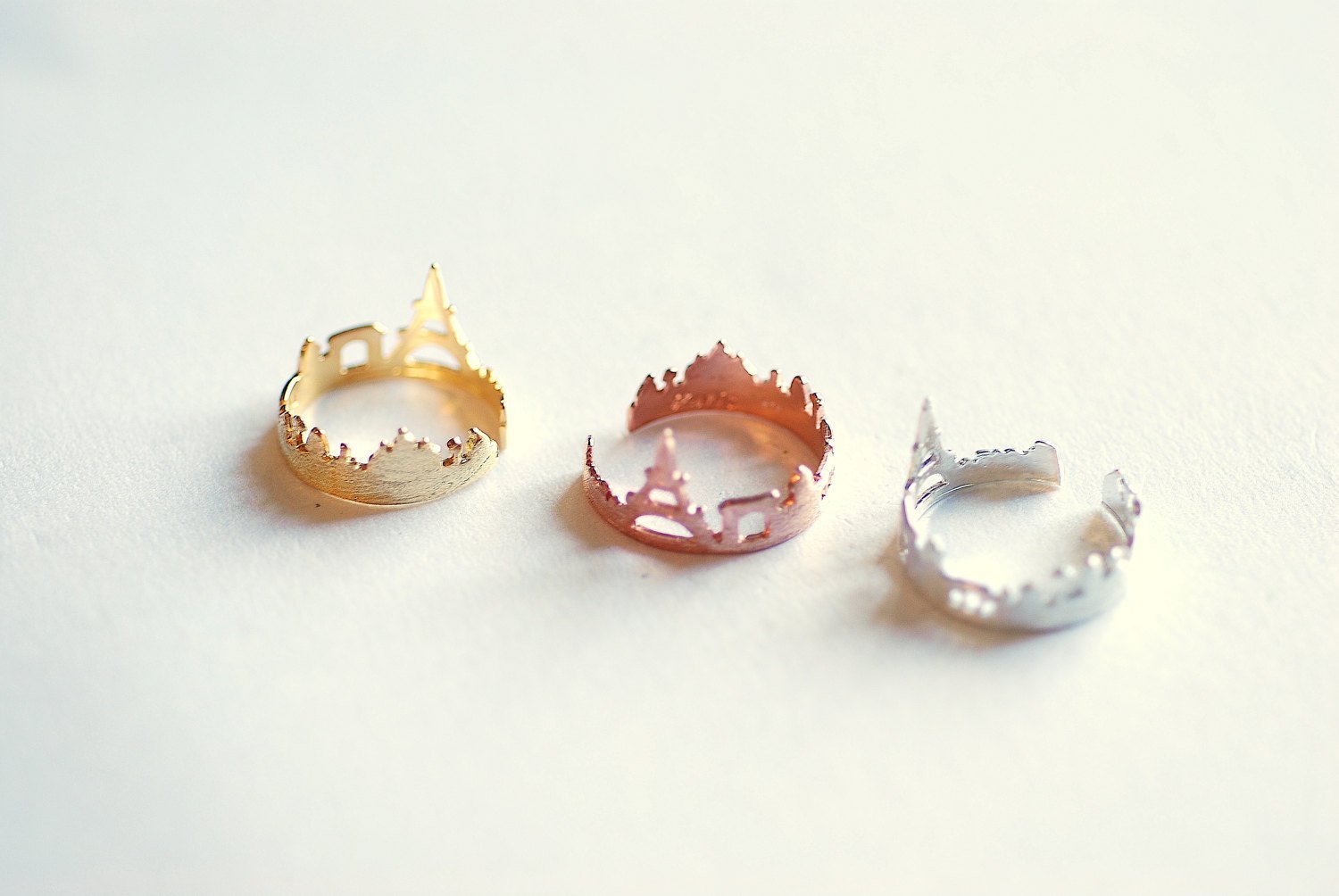 Paris Cityscape Adjustable Ring- Paris France Skyline Ring- Choose Sterling Silver, Rose Gold or Shiny Gold, 22k gold plated over 925 Silver - HarperCrown