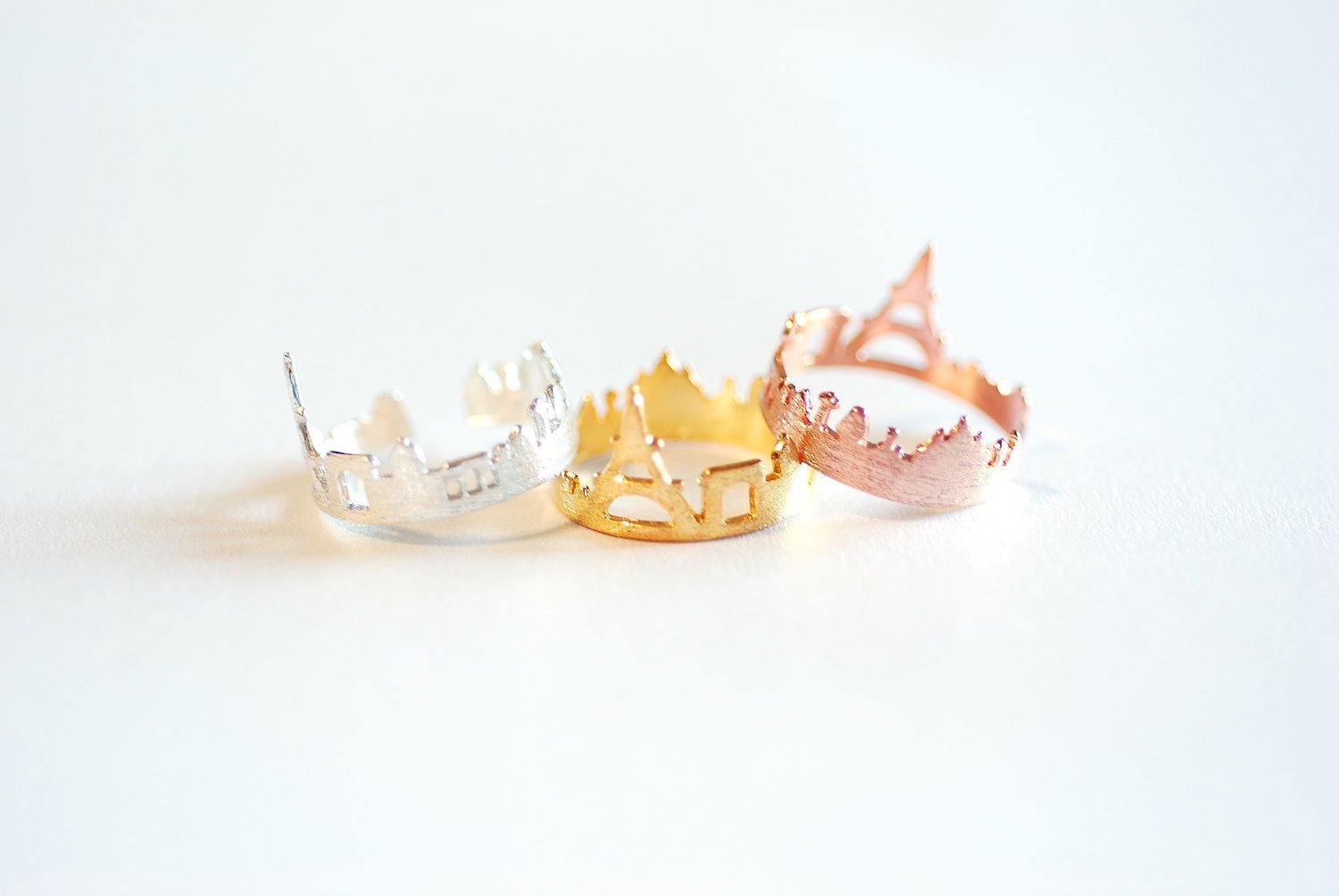 Paris Cityscape Adjustable Ring- Paris France Skyline Ring- Choose Sterling Silver, Rose Gold or Shiny Gold, 22k gold plated over 925 Silver - HarperCrown