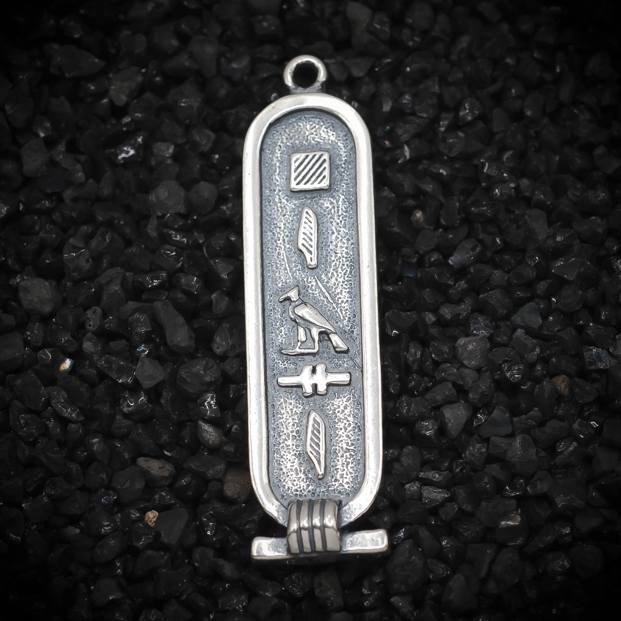 "Peace" Cartouche Hieroglyph Ancient Egyptian Charm | 925 Sterling Silver, Oxidized or 18K Gold Plated | Jewelry Making Pendant - HarperCrown