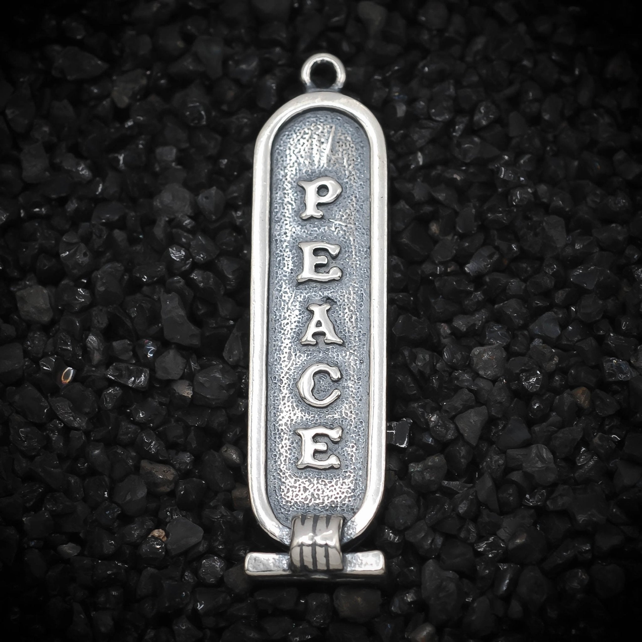 "Peace" Cartouche Hieroglyph Ancient Egyptian Charm | 925 Sterling Silver, Oxidized or 18K Gold Plated | Jewelry Making Pendant - HarperCrown