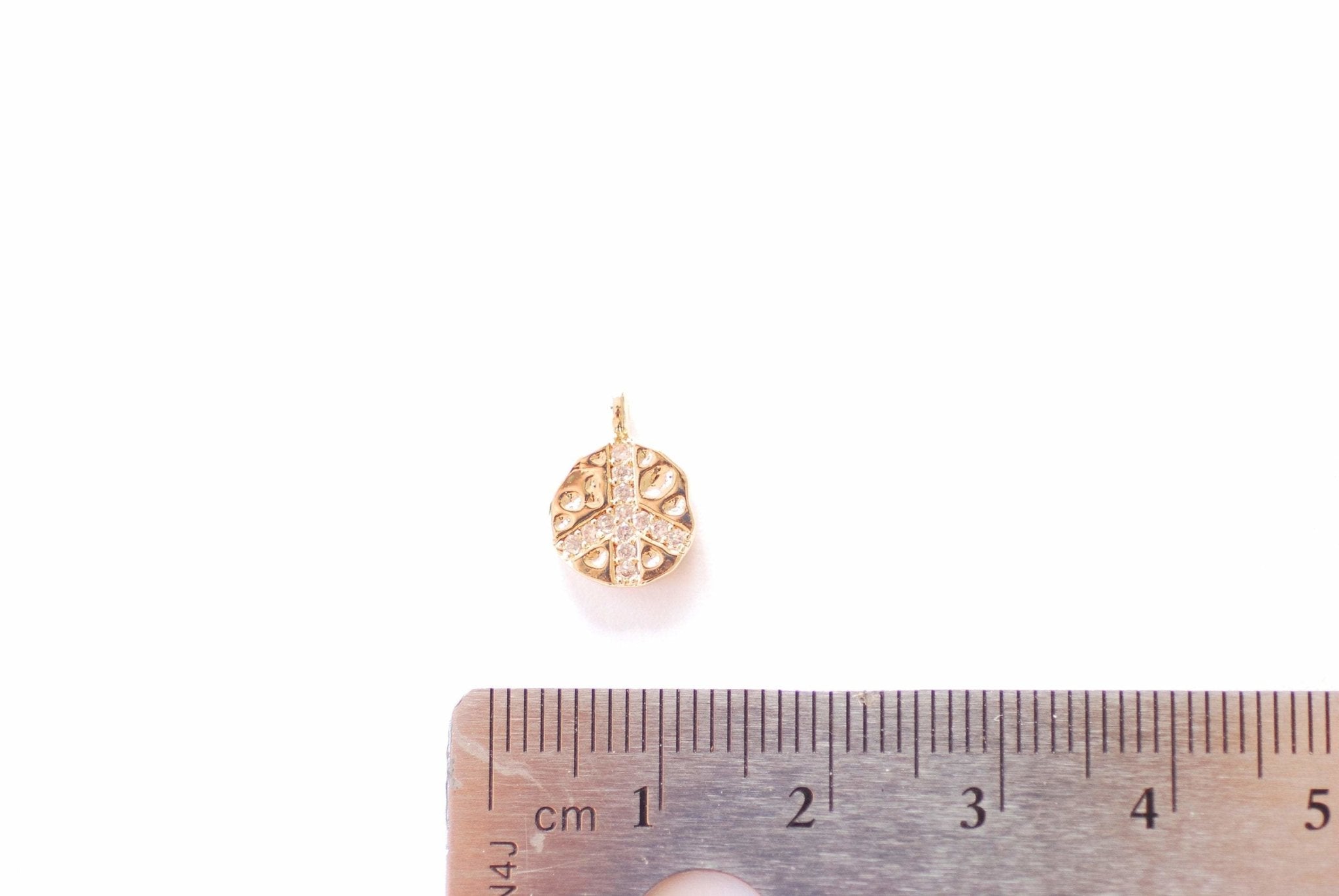 Peace Sign CZ Charm | 16K Gold Plated over Brass | Round Love Heart Peace Cubic Zirconia Micro Pave HarperCrown Wholesale B310 - HarperCrown