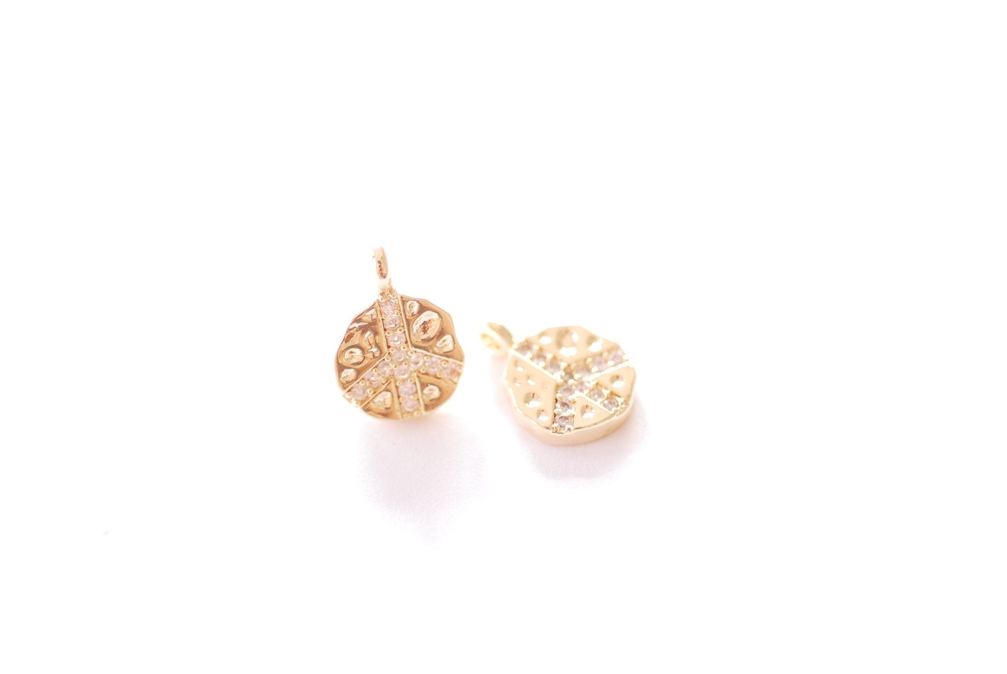 Peace Sign CZ Charm | 16K Gold Plated over Brass | Round Love Heart Peace Cubic Zirconia Micro Pave HarperCrown Wholesale B310 - HarperCrown