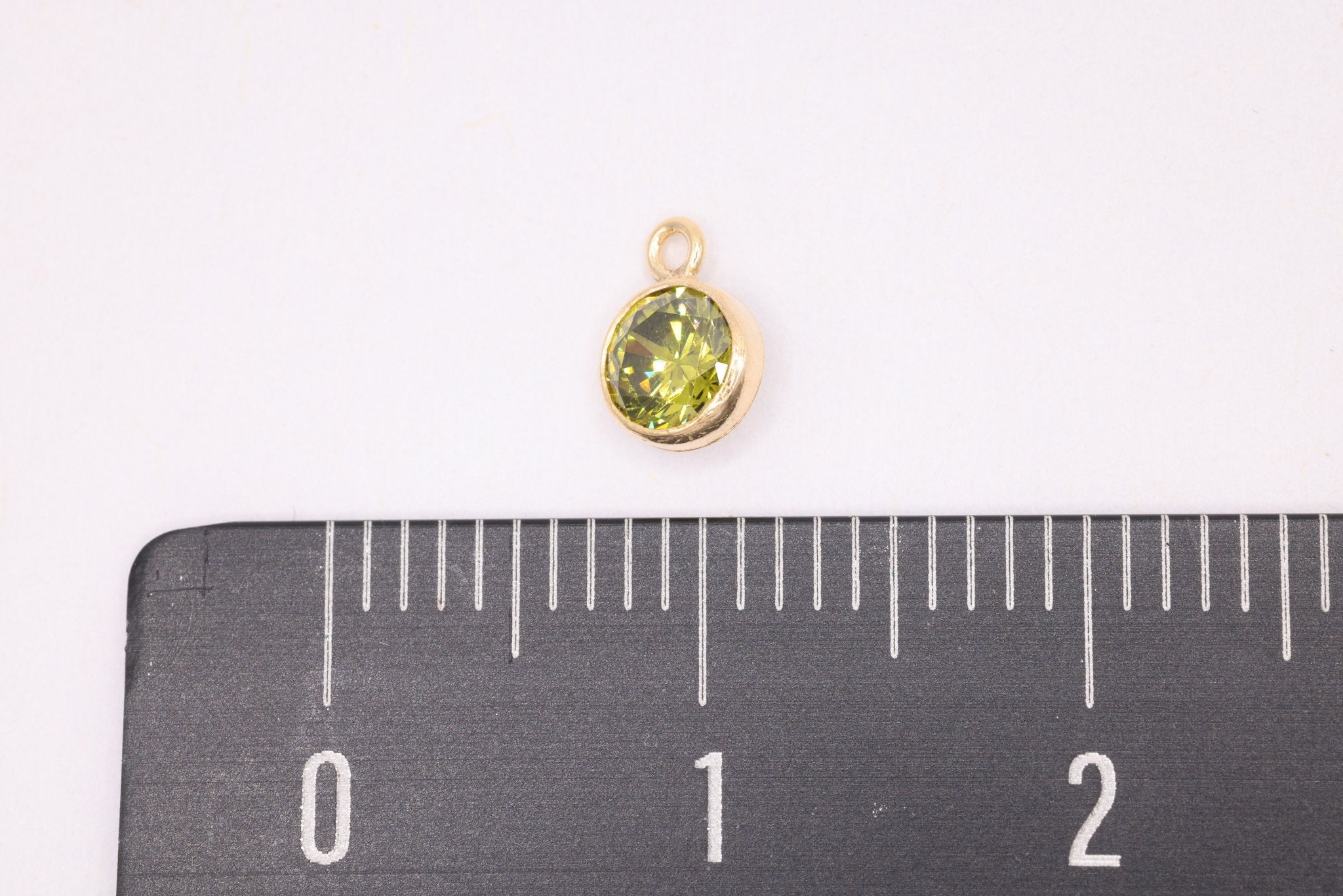 Peridot Birthstone CZ Gold-Filled Wholesale Drop Charm, August Birthstone, Horizontal Bail - HarperCrown