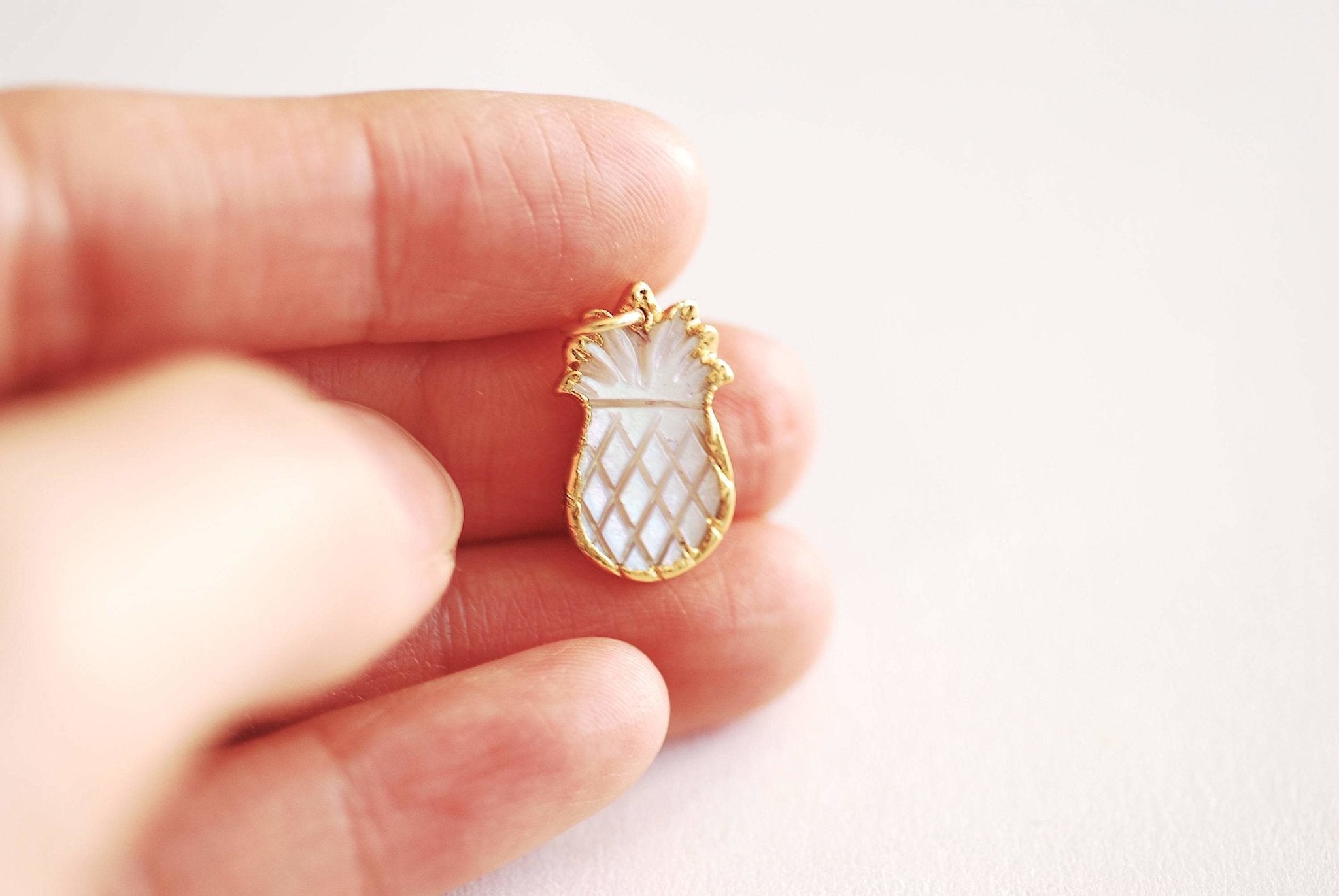 Pineapple Charm Pendant- 24k Gold Electroplated Rim, Attached Jump ring, Natural Shell, Gold Pineapple Charm, Hawaiian Pineapple Charm - HarperCrown