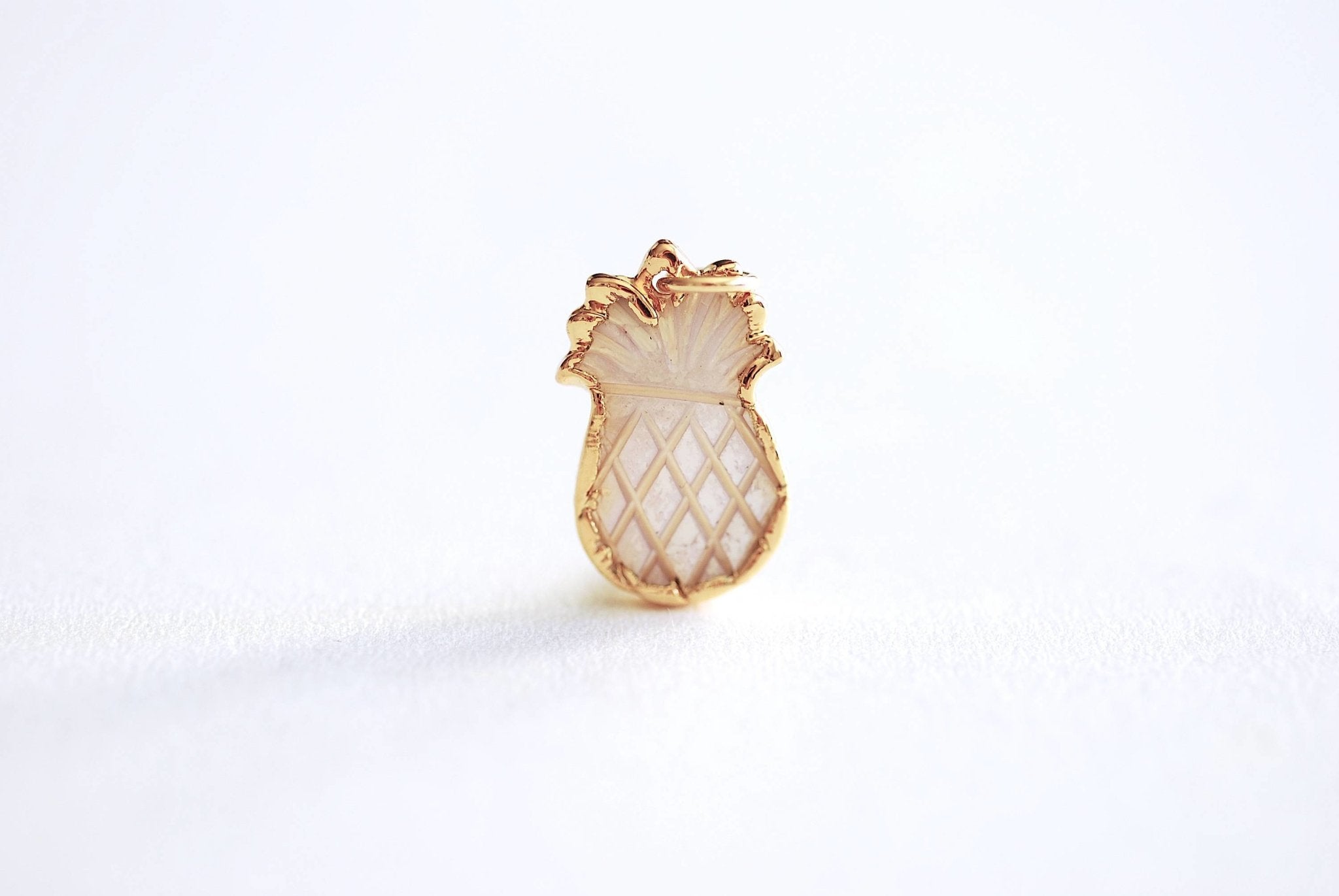 Pineapple Charm Pendant- 24k Gold Electroplated Rim, Attached Jump ring, Natural Shell, Gold Pineapple Charm, Hawaiian Pineapple Charm - HarperCrown