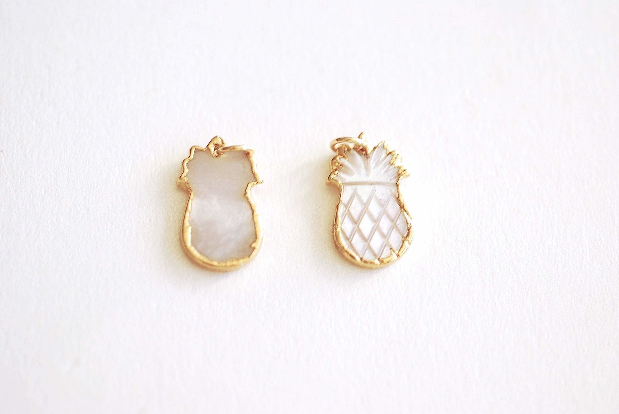 Pineapple Charm Pendant- 24k Gold Electroplated Rim, Attached Jump ring, Natural Shell, Gold Pineapple Charm, Hawaiian Pineapple Charm - HarperCrown