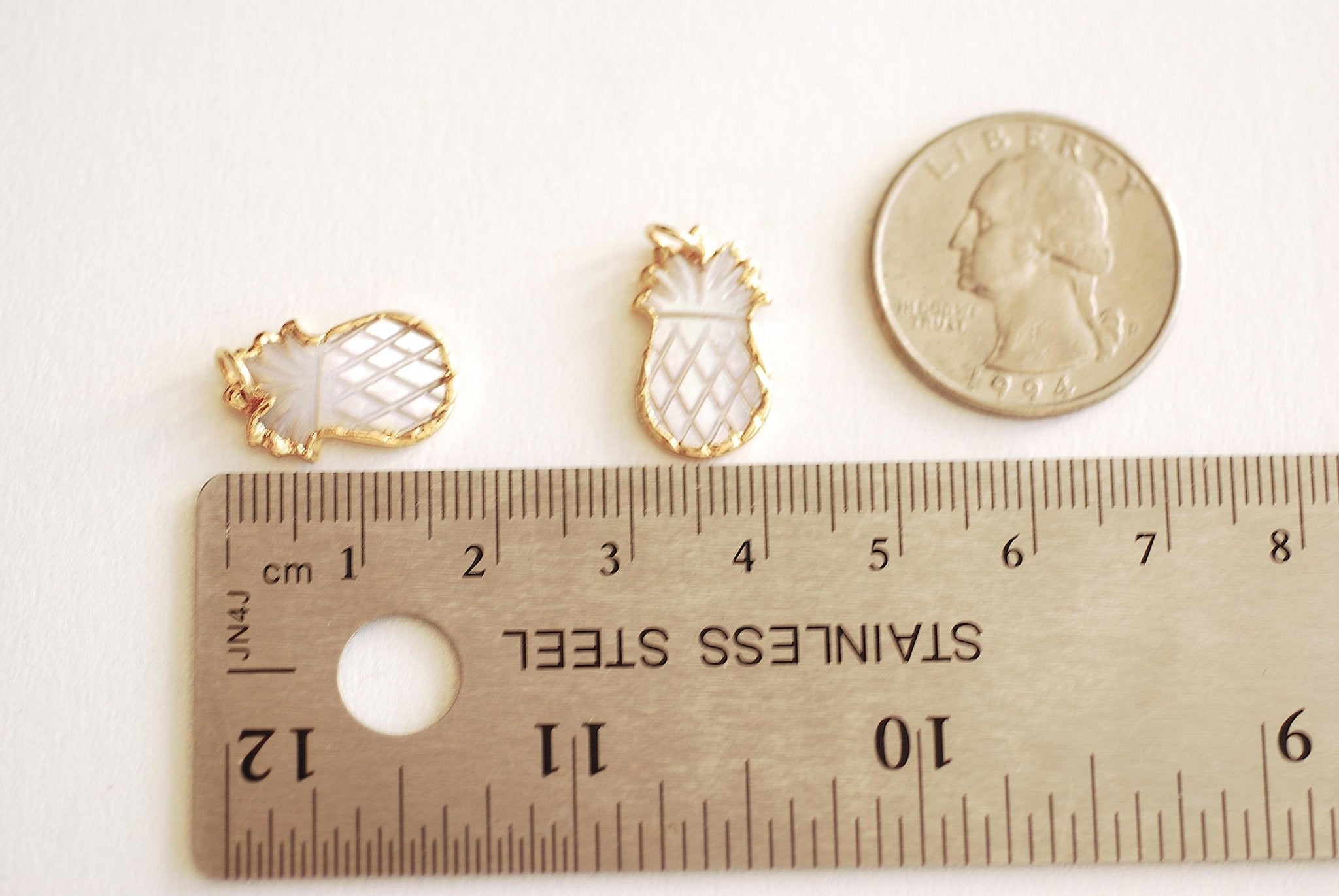 Pineapple Charm Pendant- 24k Gold Electroplated Rim, Attached Jump ring, Natural Shell, Gold Pineapple Charm, Hawaiian Pineapple Charm - HarperCrown