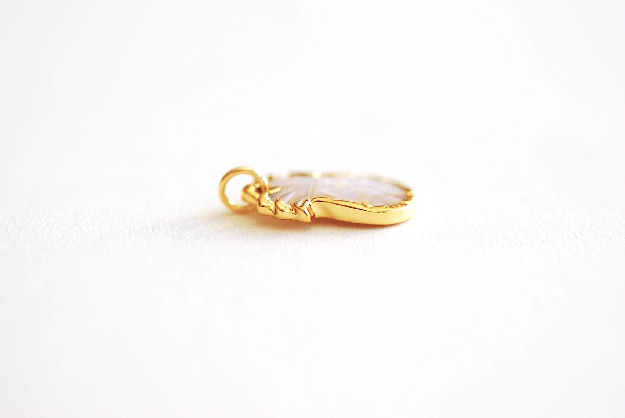Pineapple Charm Pendant- 24k Gold Electroplated Rim, Attached Jump ring, Natural Shell, Gold Pineapple Charm, Hawaiian Pineapple Charm - HarperCrown