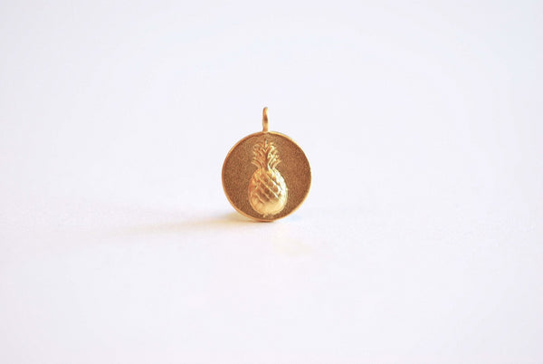 Pineapple Round Disc Charm- Vermeil Gold, Rose Gold, Sterling Silver, Pineapple Charm, Tropical Pendant, Coin Charm, beach, Ocean, 425 - HarperCrown