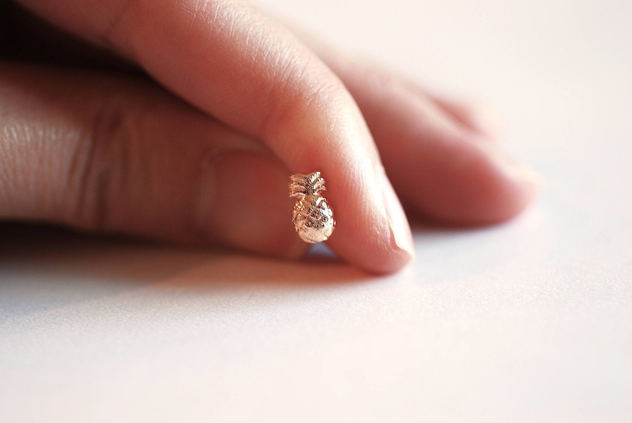 Pineapple Stud Earrings- 925 Sterling Silver, Gold, Rose Gold, Tiny Pineapple earrings, Tropical Earrings, Bridesmaid Gift, Jewelry, Bulk - HarperCrown