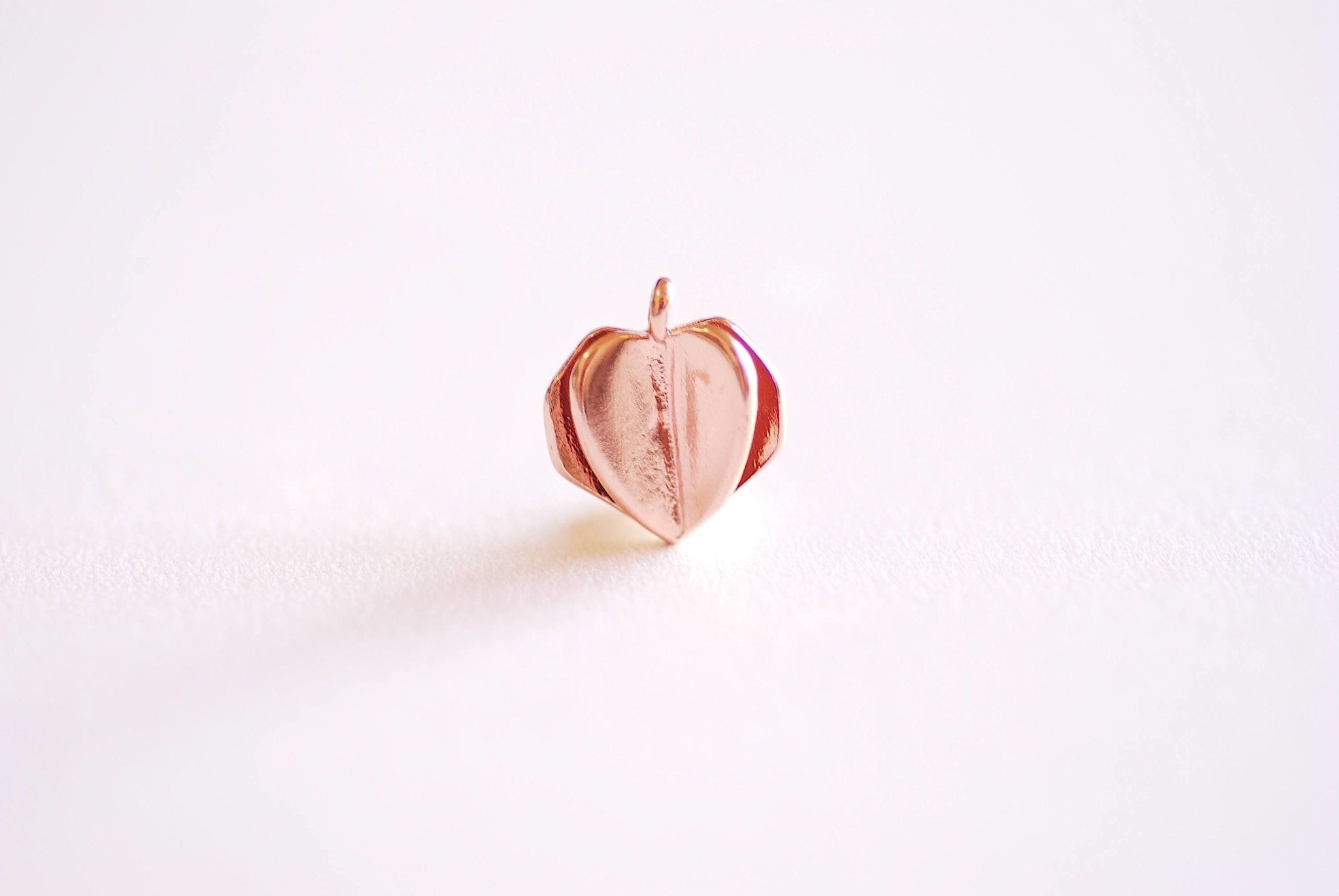 Pink Rose Gold Origami Heart Charm- 22k Rose Gold plated Sterling Silver, Paper Heart Charm, Geometric, Origami Charm, Gold Heart Charm, 359 - HarperCrown