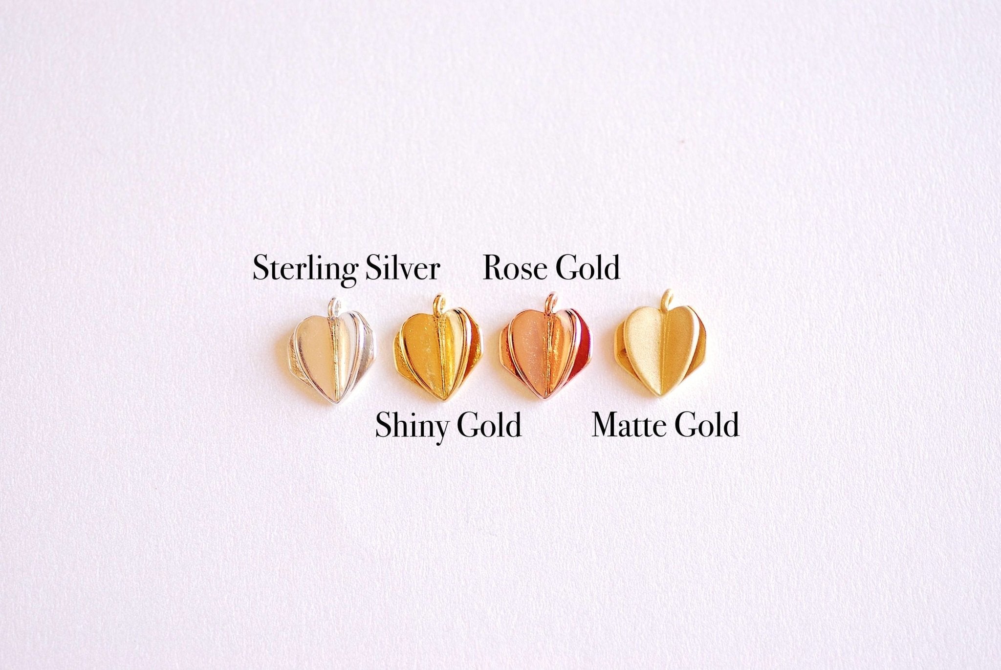 Pink Rose Gold Origami Heart Charm- 22k Rose Gold plated Sterling Silver, Paper Heart Charm, Geometric, Origami Charm, Gold Heart Charm, 359 - HarperCrown