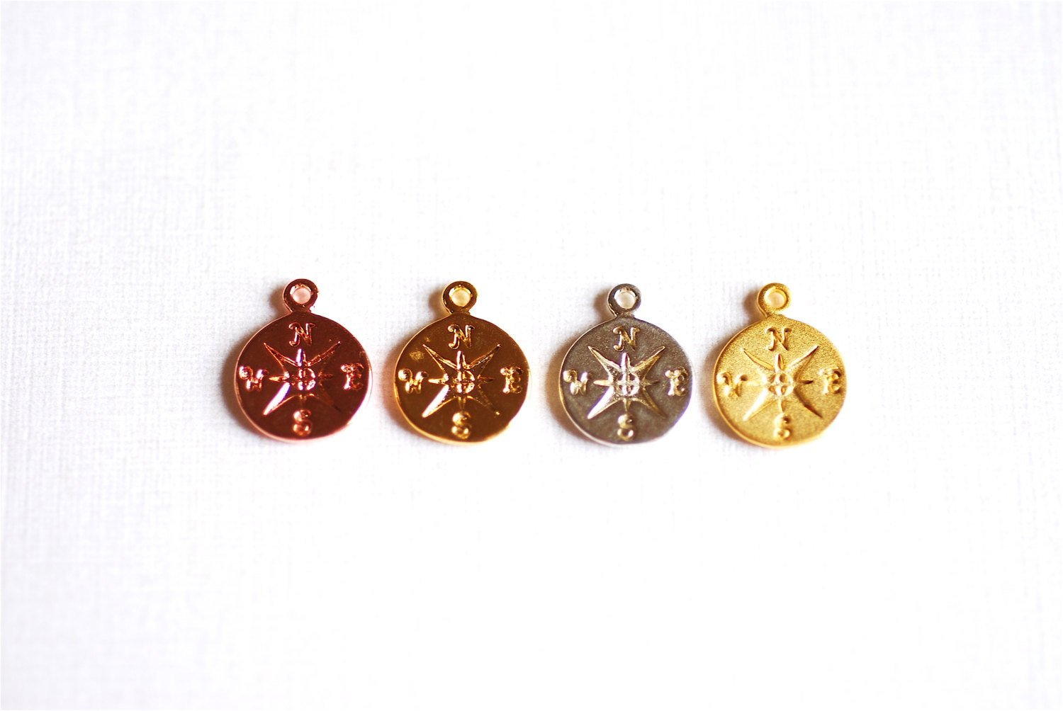 Pink Rose Gold Vermeil Compass Charm- 18k gold plated Round Disc Compass Charm, True North Charm, Pink North East South West Compass, 301 - HarperCrown