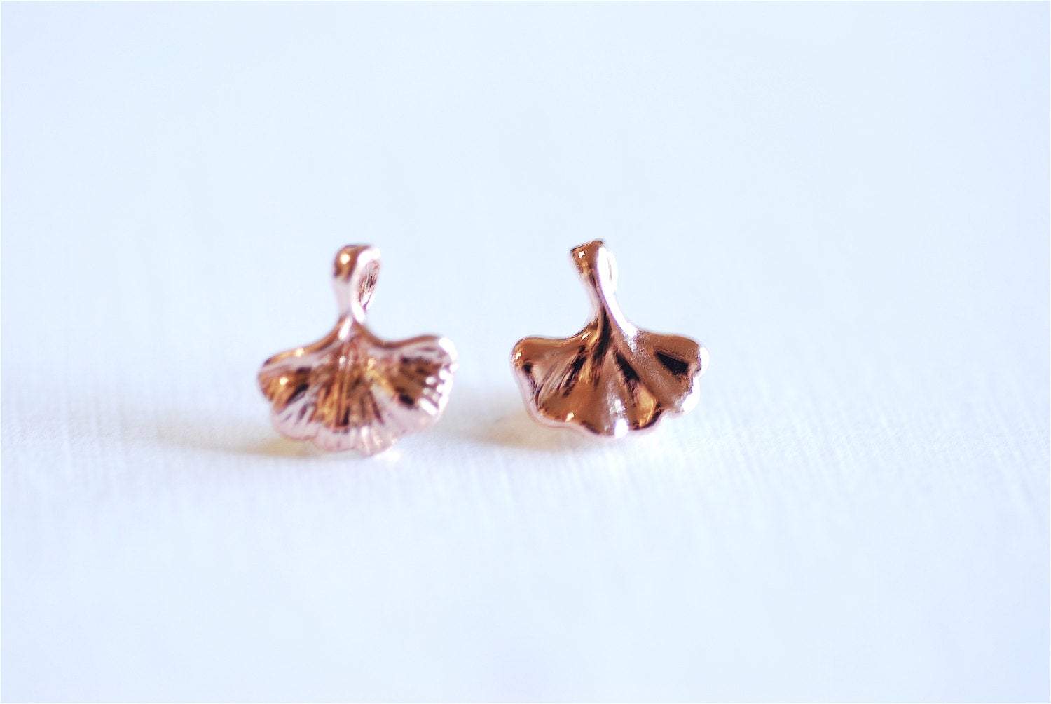 Pink Rose Gold Vermeil Ginkgo Leaf Charm Pendant- 18k gold over Sterling Silver Small Gingko Leaves Charm, Fan Leaf Petal Charm, 296 - HarperCrown