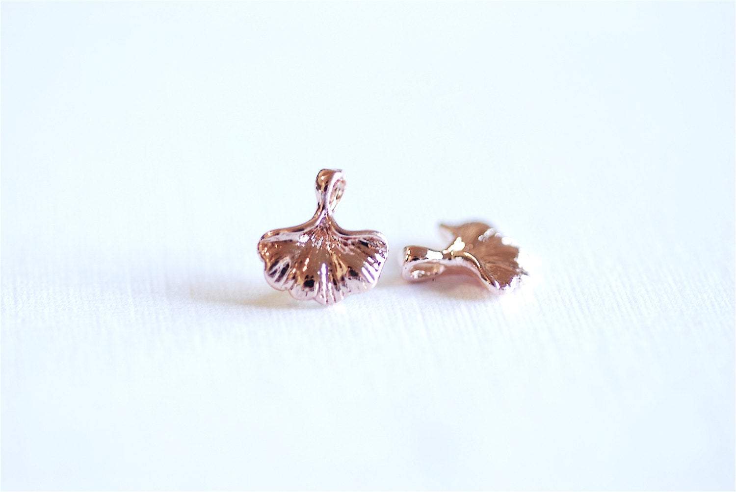 Pink Rose Gold Vermeil Ginkgo Leaf Charm Pendant- 18k gold over Sterling Silver Small Gingko Leaves Charm, Fan Leaf Petal Charm, 296 - HarperCrown