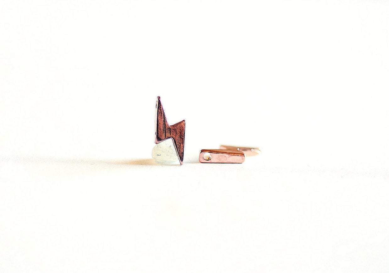 Pink Rose Gold Vermeil Lightning Bolt Charm- 22k rose gold plated Sterling Silver Lightning Thunder Bolt Beads, Tiny Small Thunder Bolt, 311 - HarperCrown