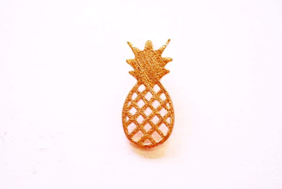 Pink Rose Gold Vermeil Pineapple Connector Charm- 18k gold plated 925 Sterling Silver, Hawaiian Gold Pineapple Charm, Pineapple Fruit, 260 - HarperCrown